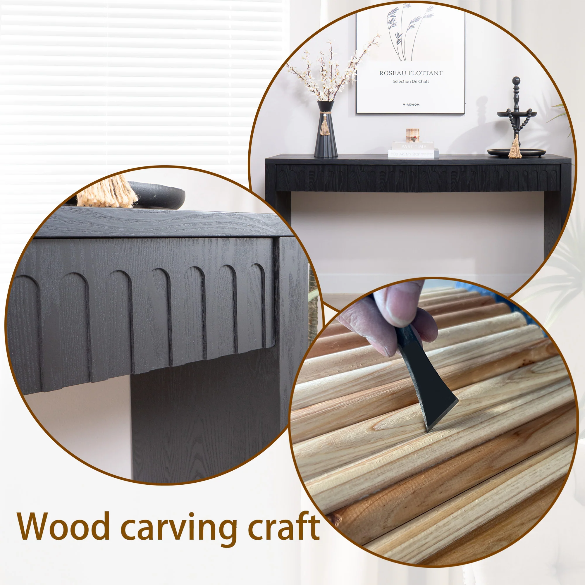 Walker Edison | 59in Modern Black Console Entry Table with Storage