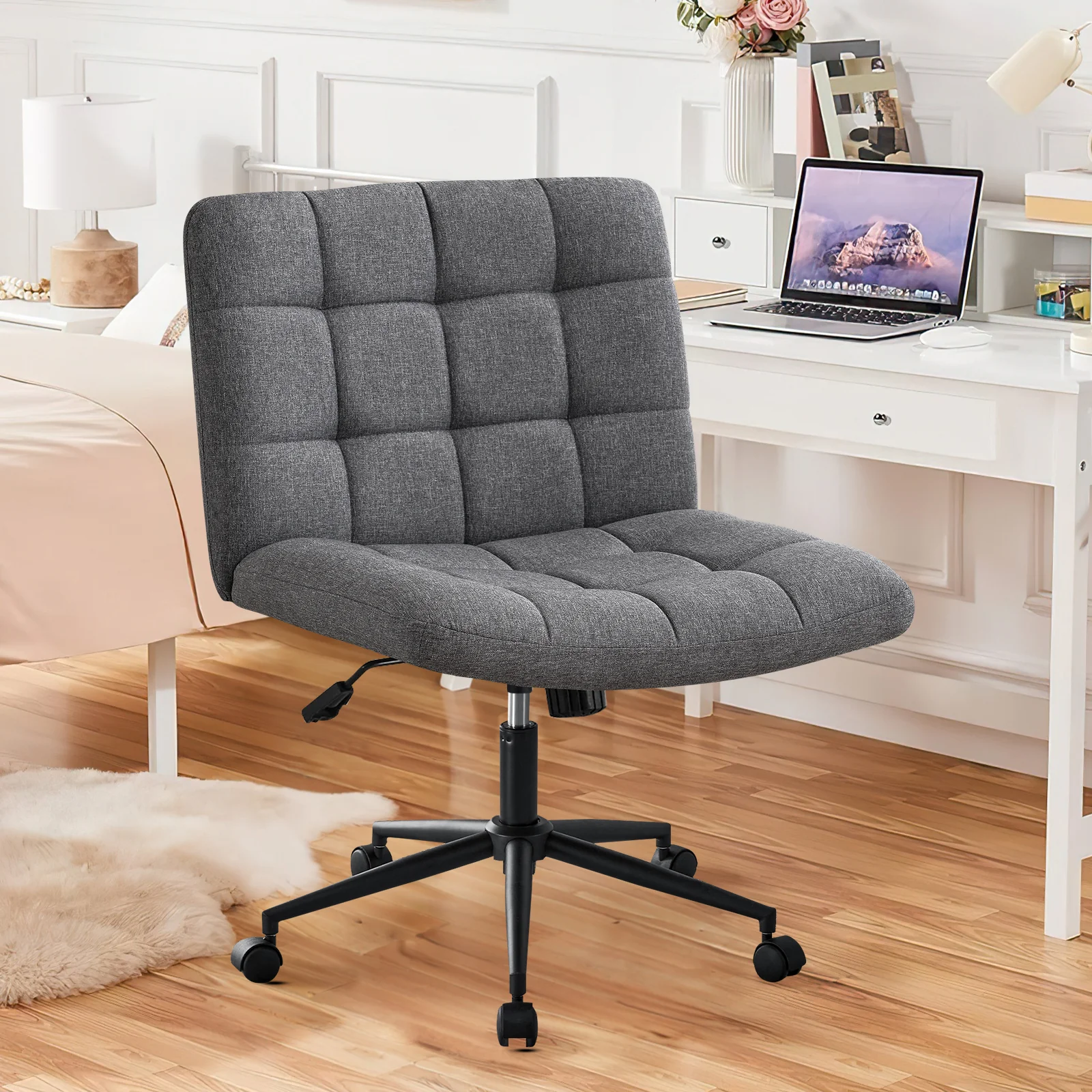 Walker Edison | Viral Wide Seat Linen Office Desk Chair with Wheels