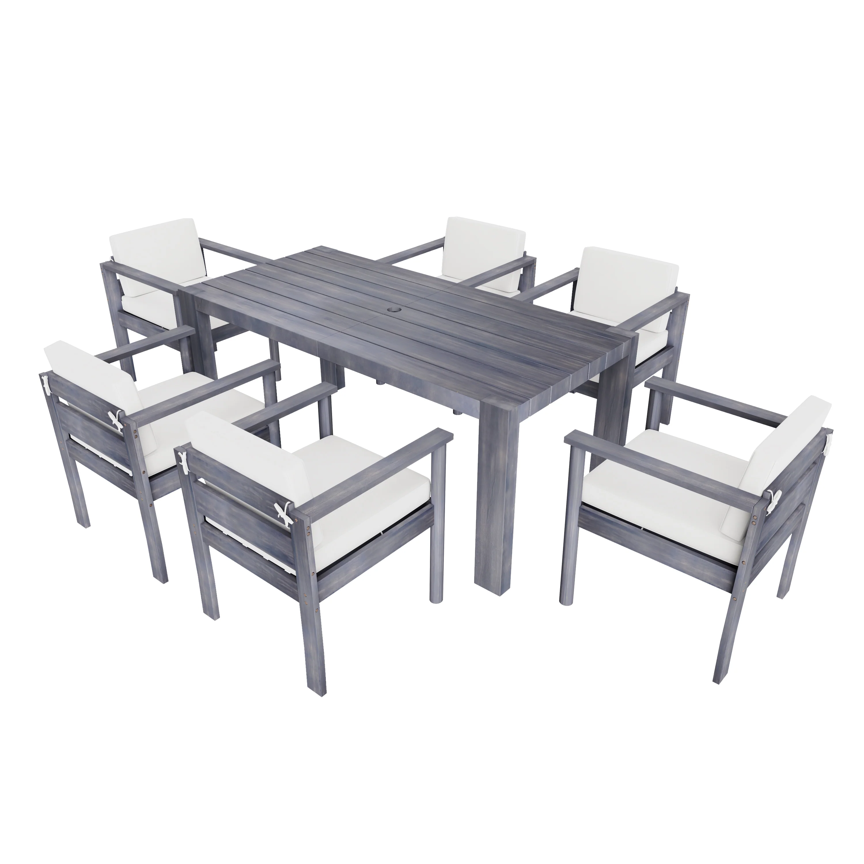 Walker Edison | Grey Wood Outdoor 7-Piece Patio Dining Table Set for 6