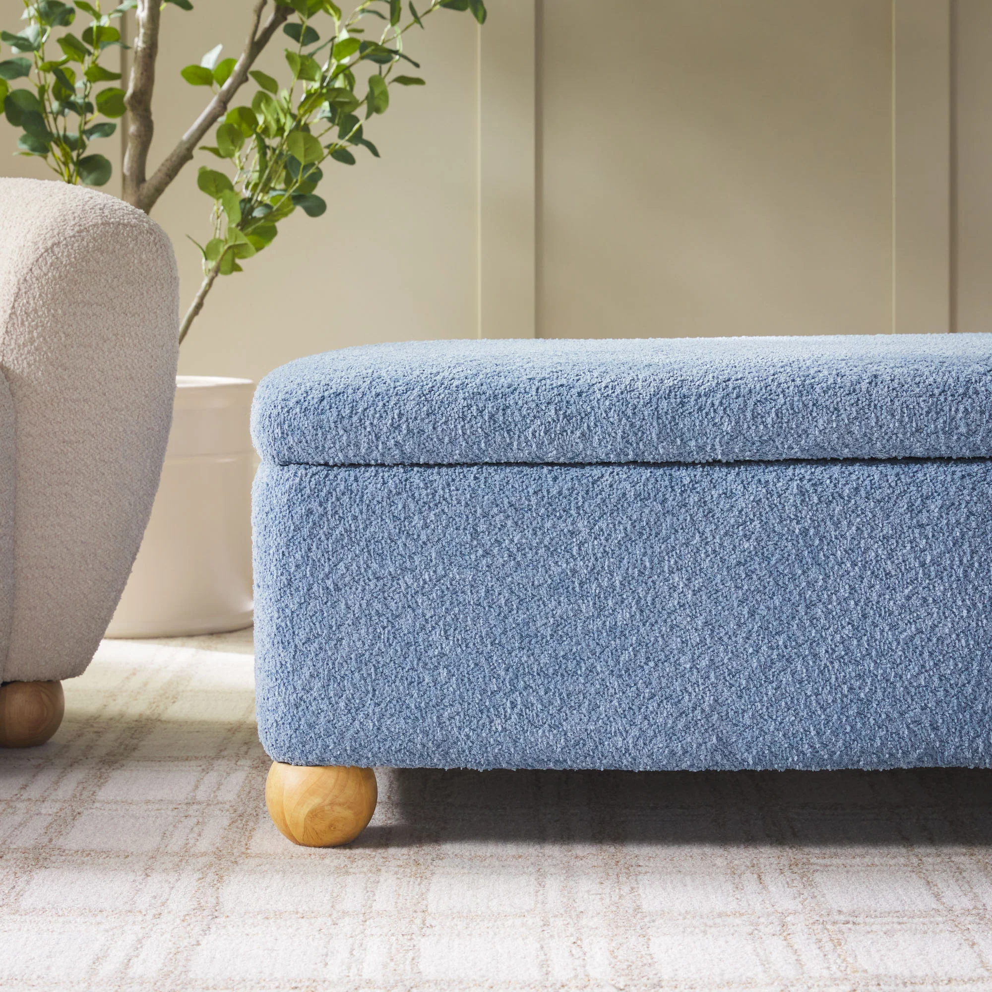 Linley Contemporary Boucle Easy Assembly Upholstered Large Storage Ottoman