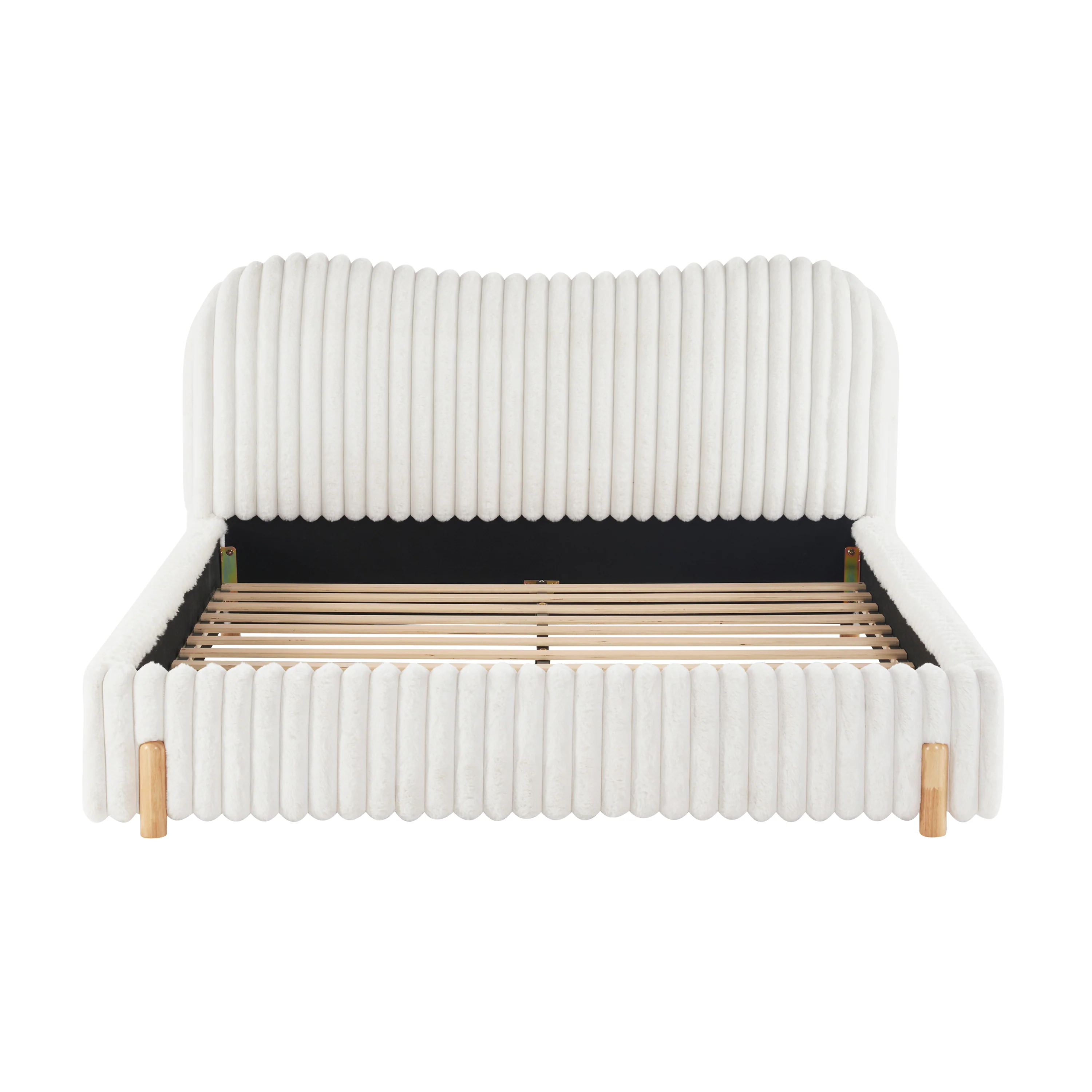 Walker Edison | Wavy White Boucle Upholstered Queen Bedframe