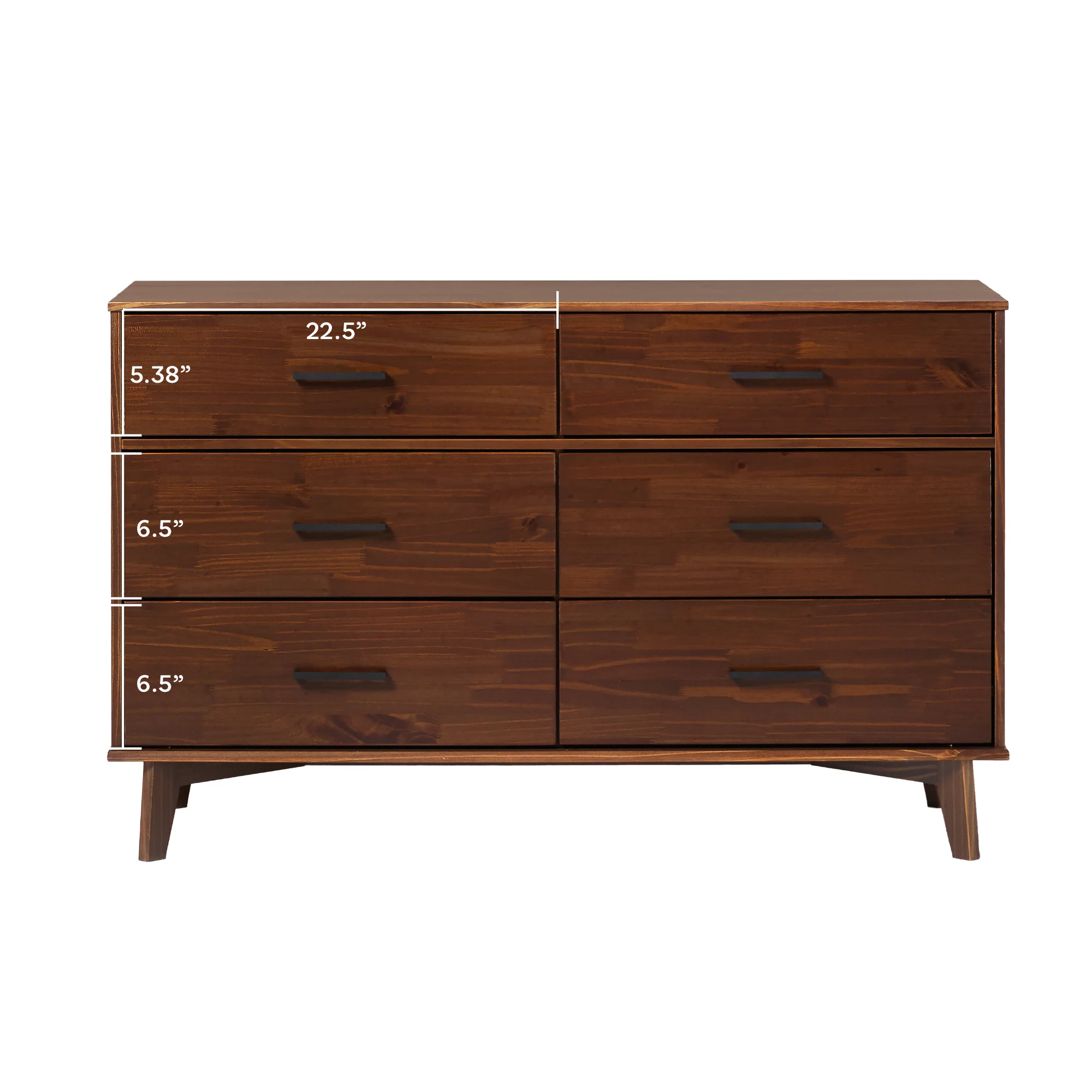 Sloane 6-Drawer Modern Solid Wood Dresser with Metal Handles