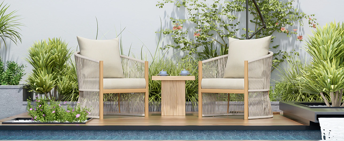 Walker Edison | Stylish Rope-Weave Design Curved Club Chair Set