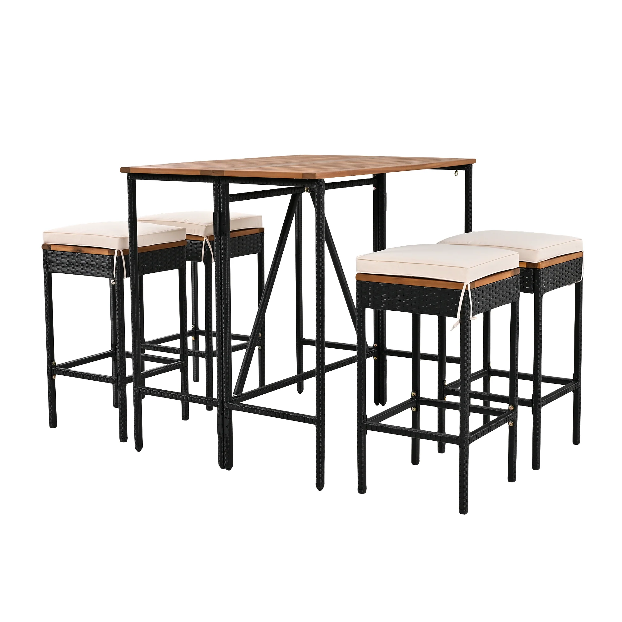 Walker Edison | Outdoor 5-Piece Acacia Wood Bar Height Table And Stool Set