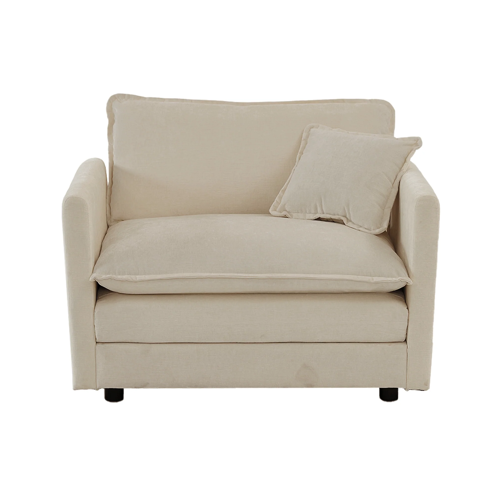 Walker Edison | Beige Chenille Cloud Accent Chair with Ottoman Set