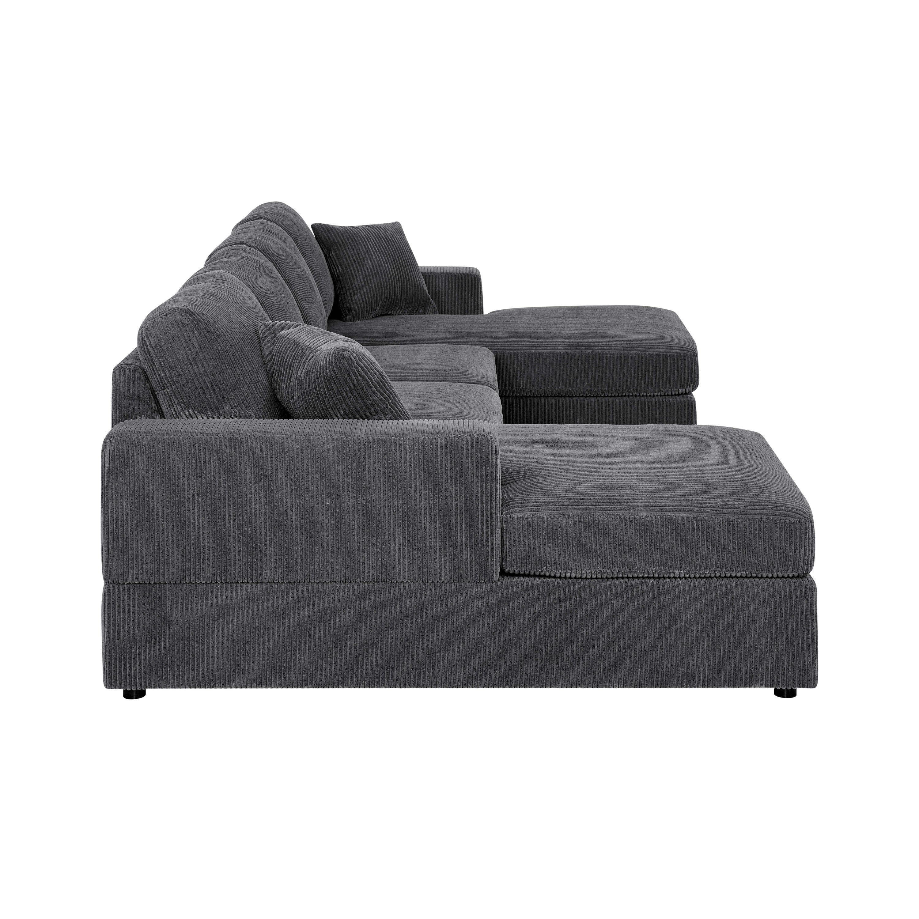 Walker Edison | Coastal Grey Corduroy Double-Chaise Cloud Sectional Sofa