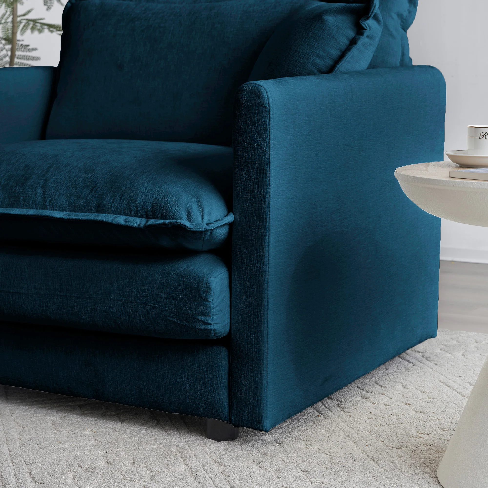 Walker Edison | Teal Chenille Cloud Accent Chair with Ottoman