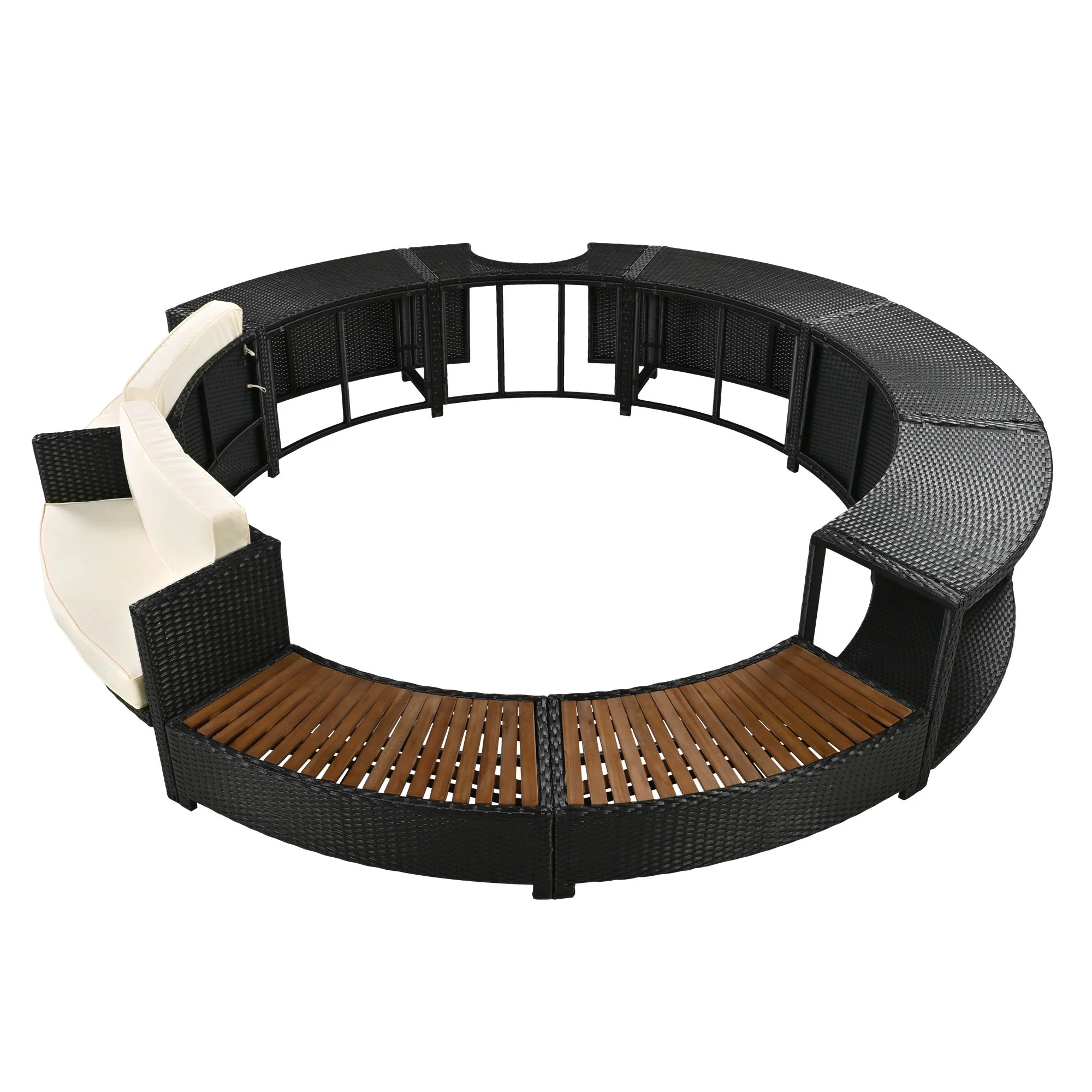 Walker Edison | Spa Surround Spa Frame Patio Rattan Sofa Set with Storage Spaces