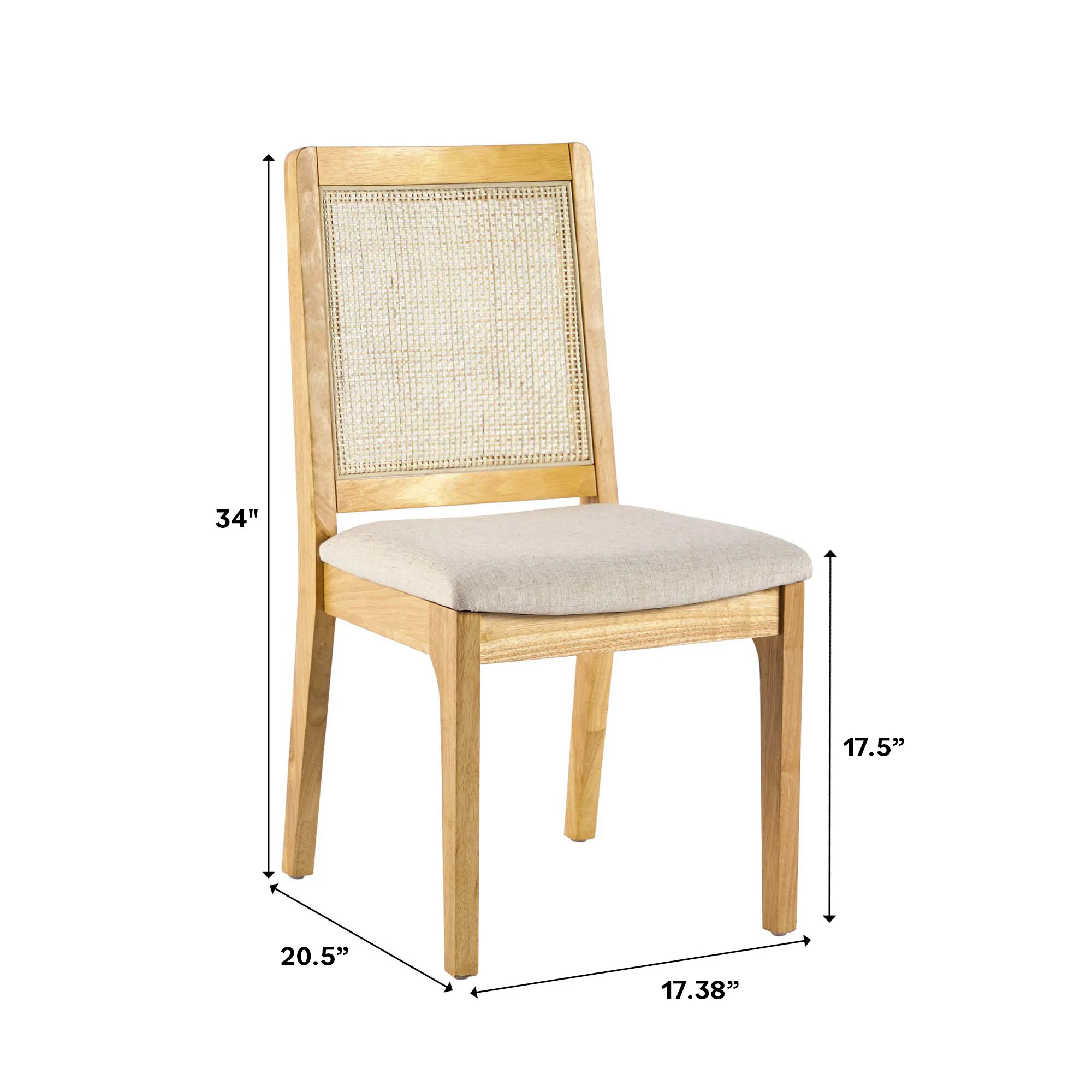 Catalina Solid Wood Dining Chair with Rattan Inset Back, Set of 2