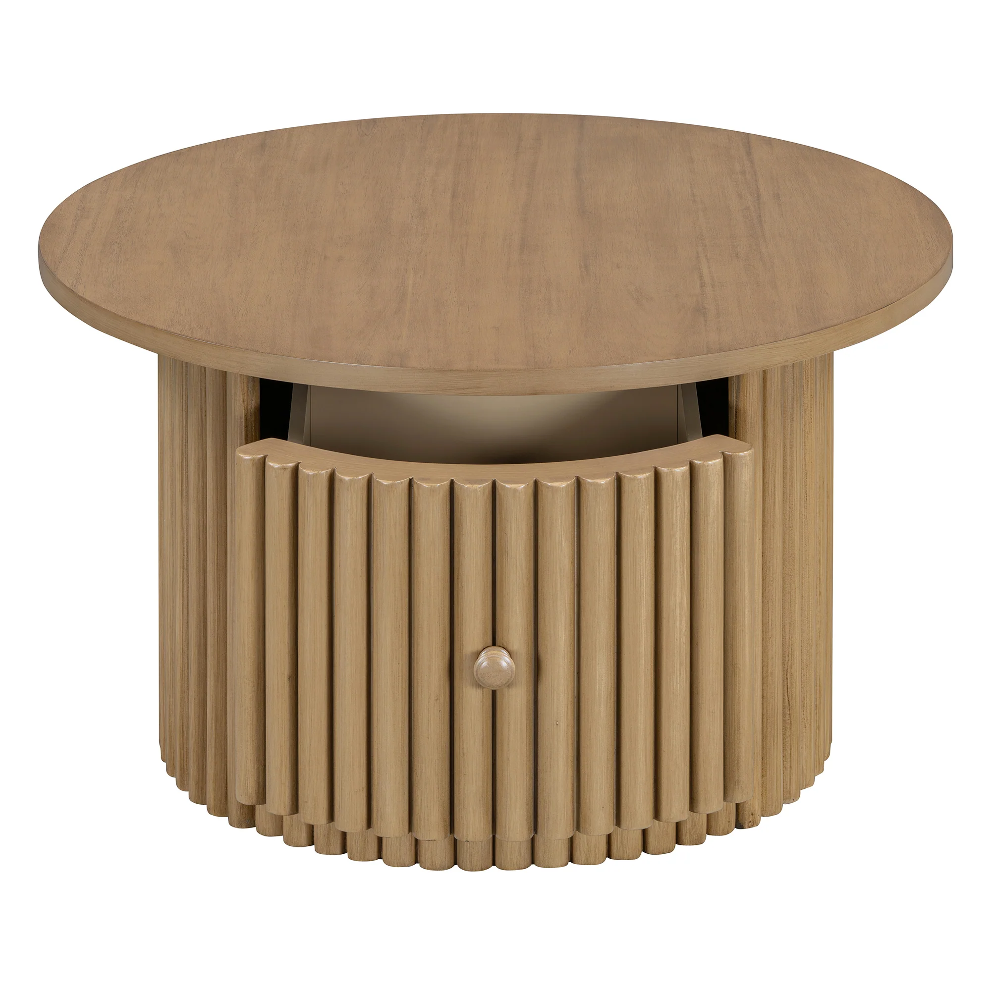 Walker Edison | Reeded Round Coffee Table with a Drawer