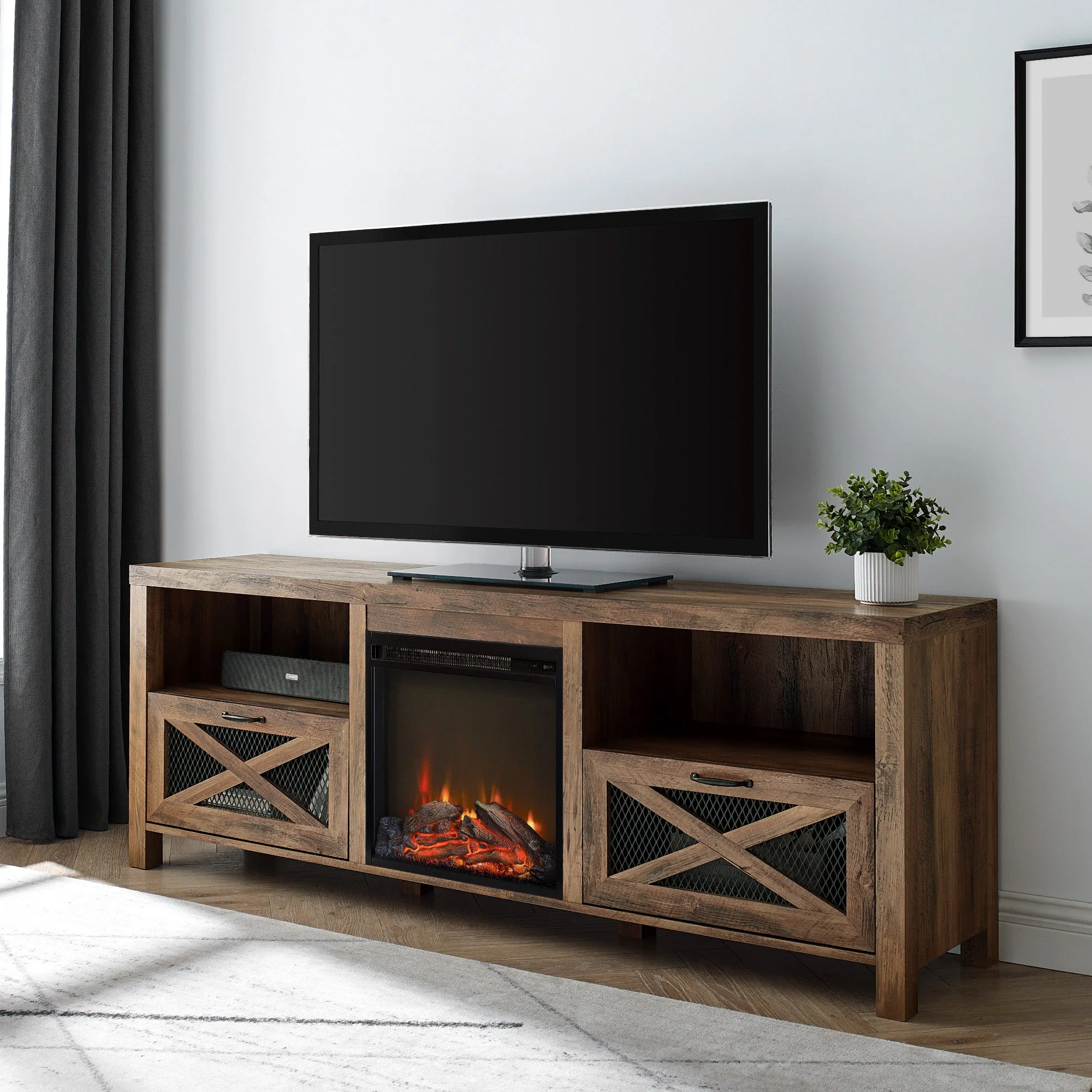 Farmhouse Abilene 70 Rustic Fireplace TV Stand