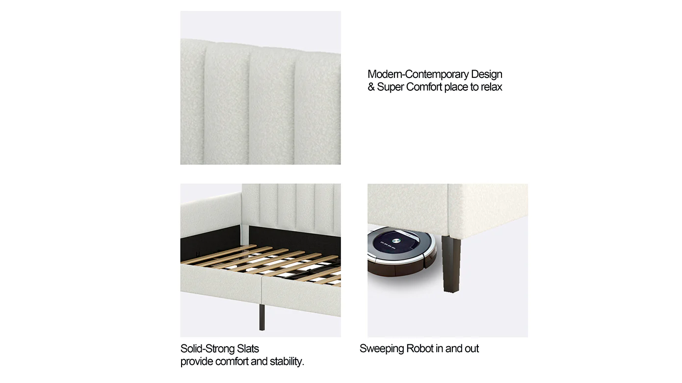 Walker Edison | Elena Twin Size Ivory Boucle Upholstered Daybed