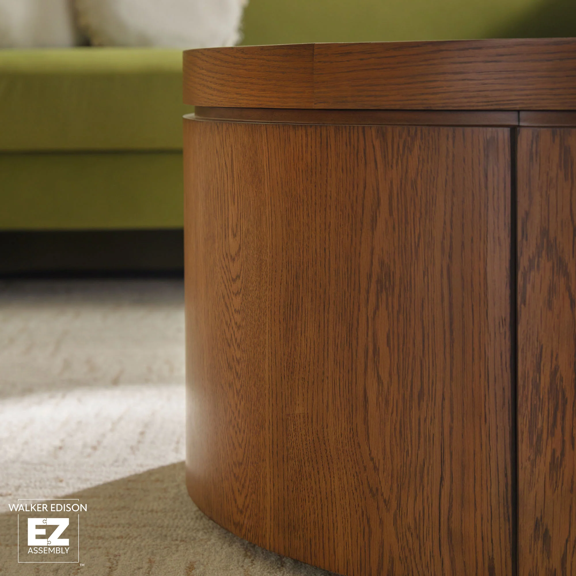 Maya 36 Modern Easy Assembly Round Oak Wood Veneer Coffee table with Storage