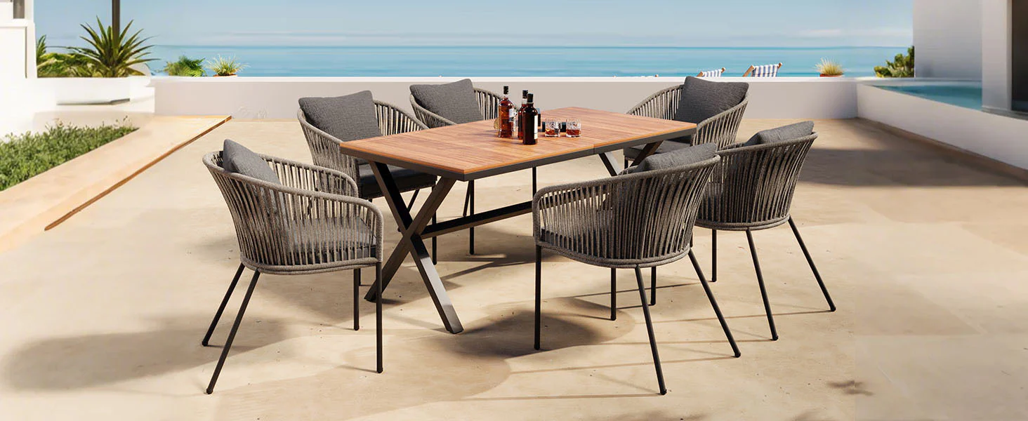 Walker Edison | Rope Modern Design 7 Piece Patio Dining Set