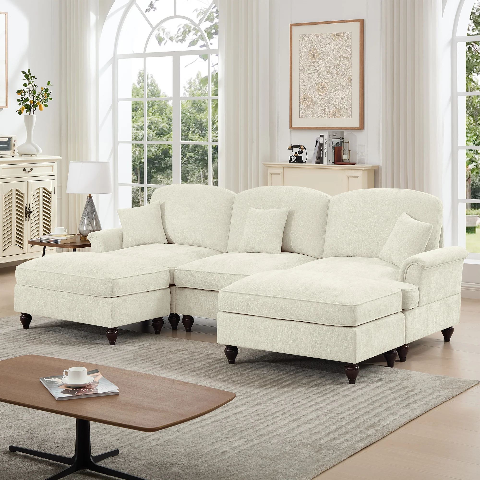 Walker Edison | 2 in 1 Classic Traditional Style Sectional Sofa with Removable Ruffles Pleats Skirts