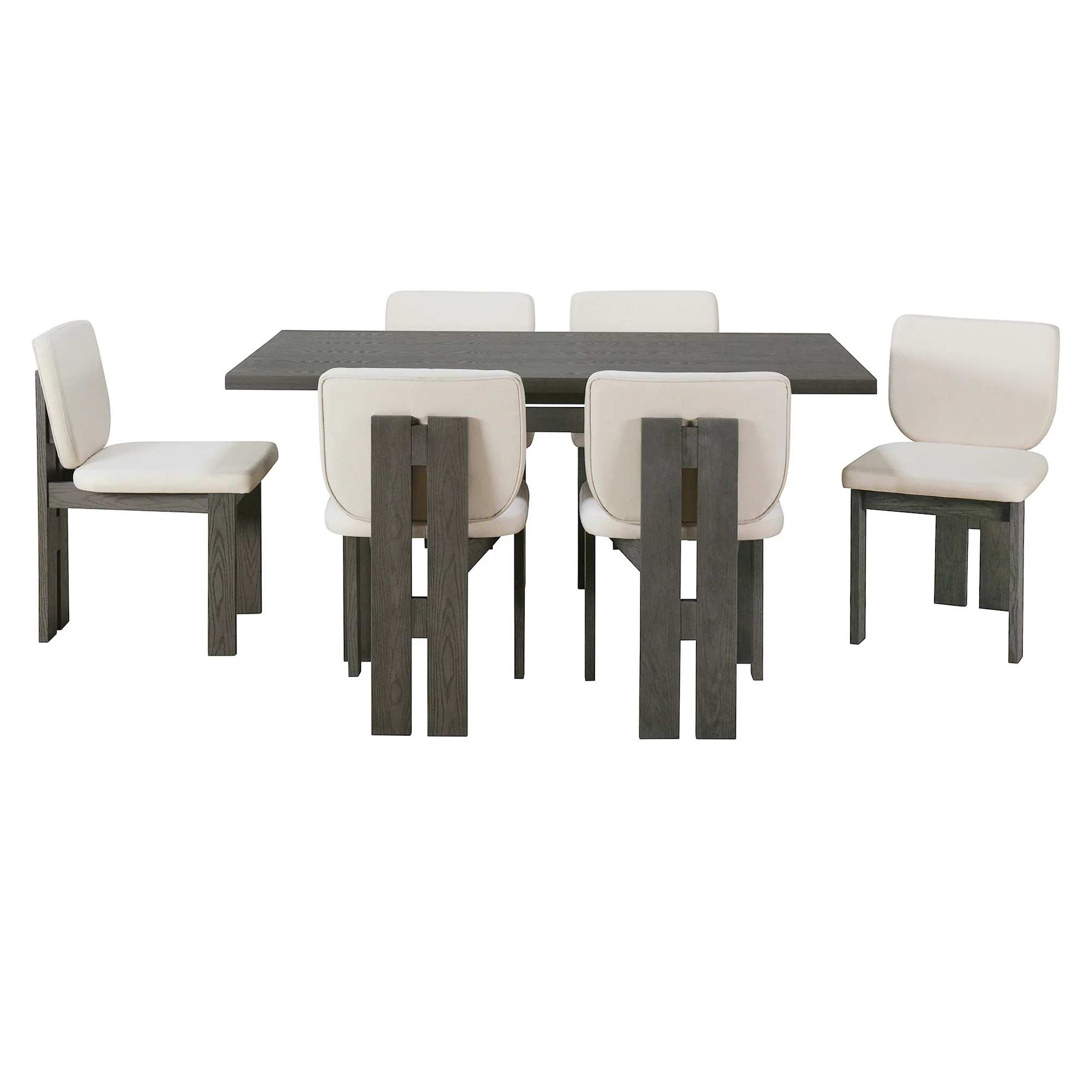 Walker Edison | 60' Wood 7-Piece Retro Dining Table Set for 6 with Upholstered Chairs