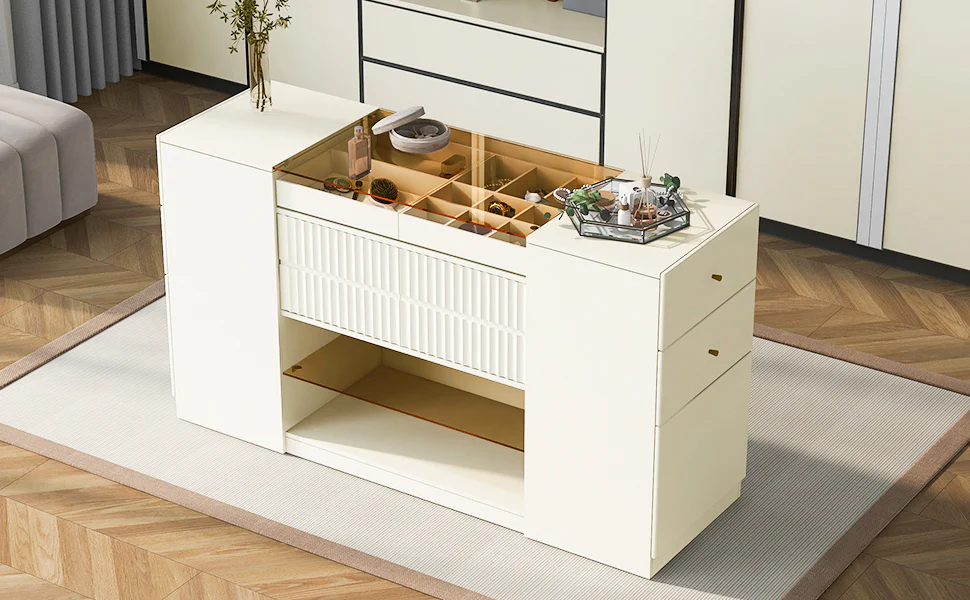 Walker Edison | Modern Multi-Functional Island Vanity Dresser and Storage Cabinet