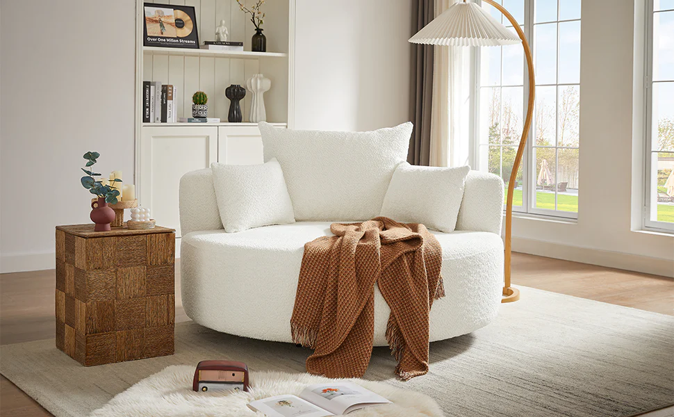Walker Edison | 360° Swivel Accent Round Sofa Chair with Pillows