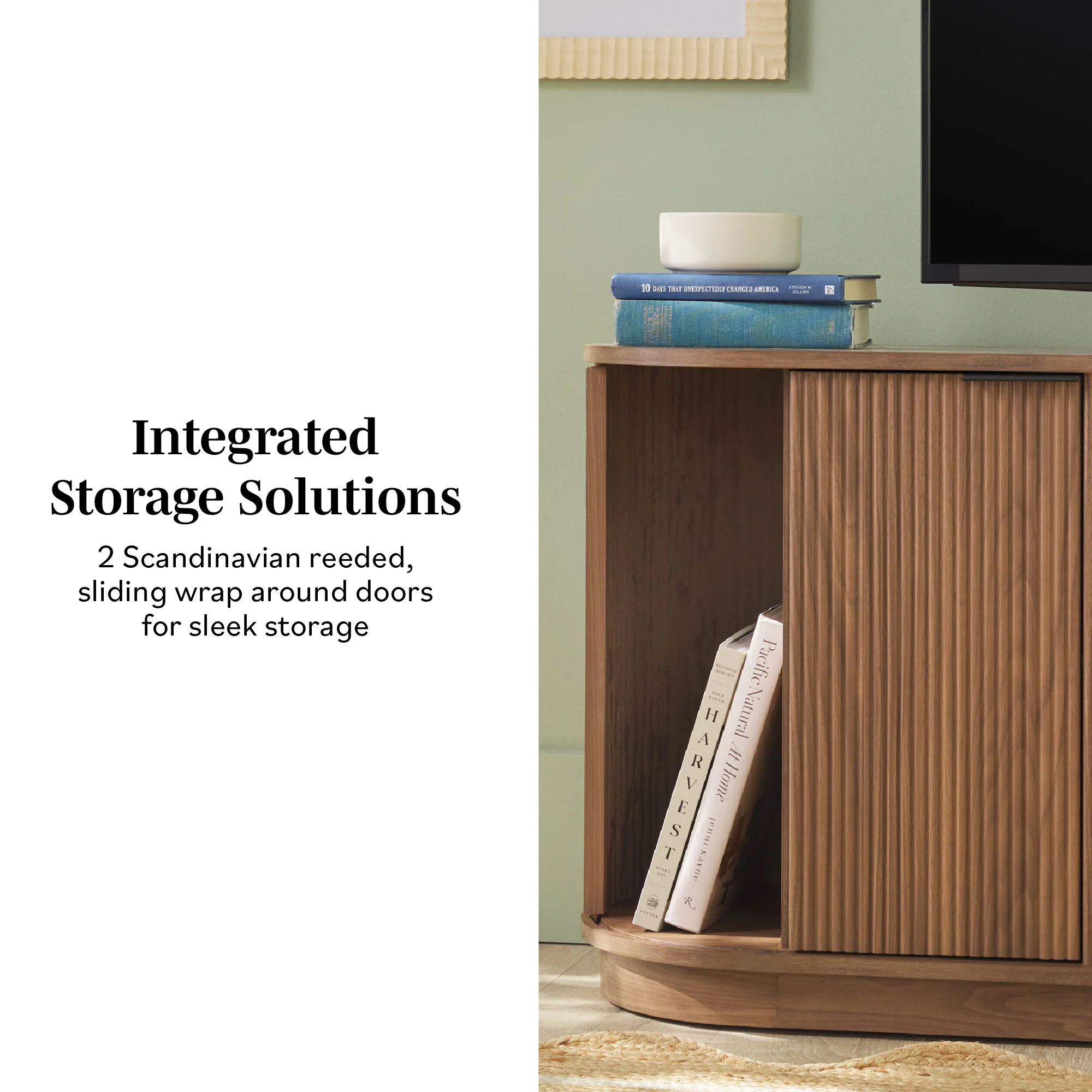 Chloe Modern Scandinavian Reeded Fireplace TV Stand in 2 Sizes