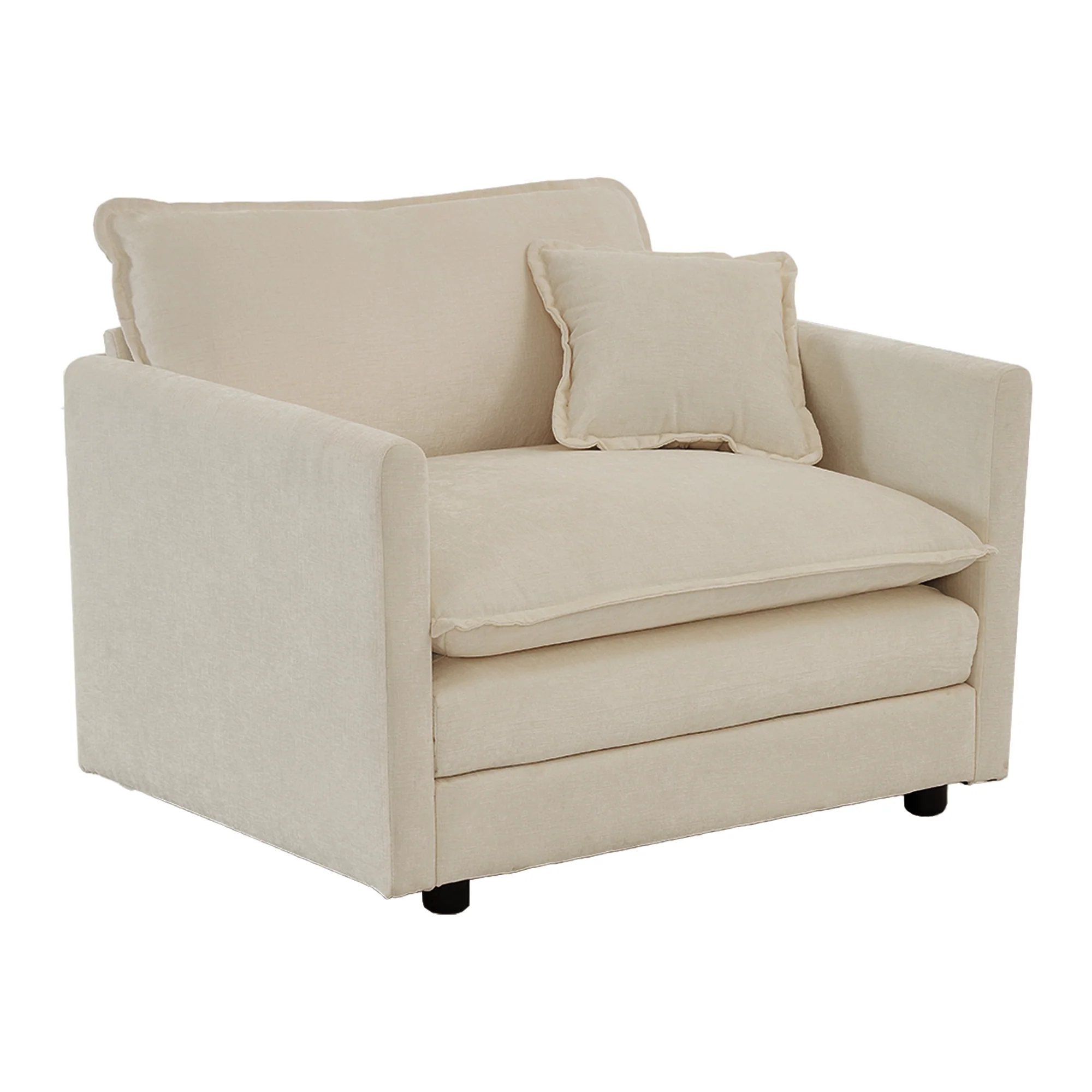 Walker Edison | Beige Chenille Cloud Accent Chair with Ottoman Set
