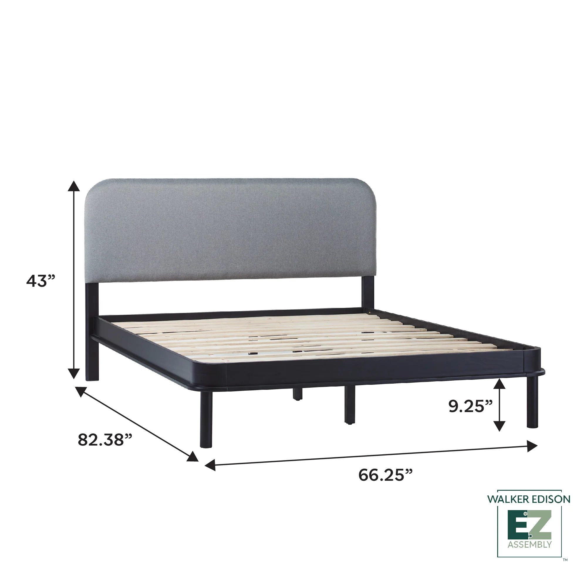 Annette Contemporary Upholstered Headboard Curved Wood Bed Frame