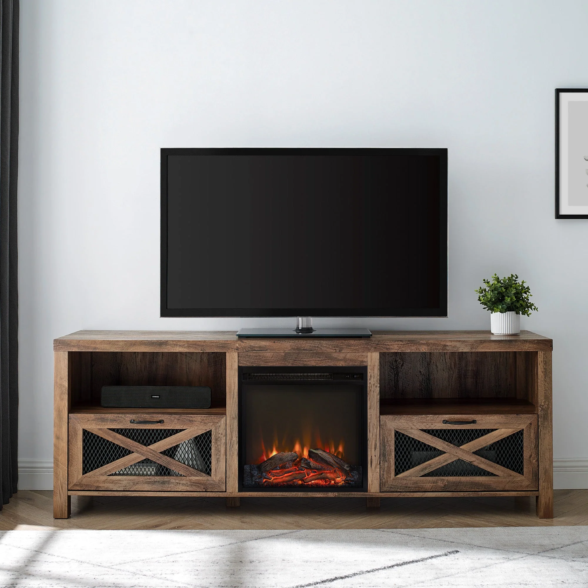 Farmhouse Abilene 70 Rustic Fireplace TV Stand