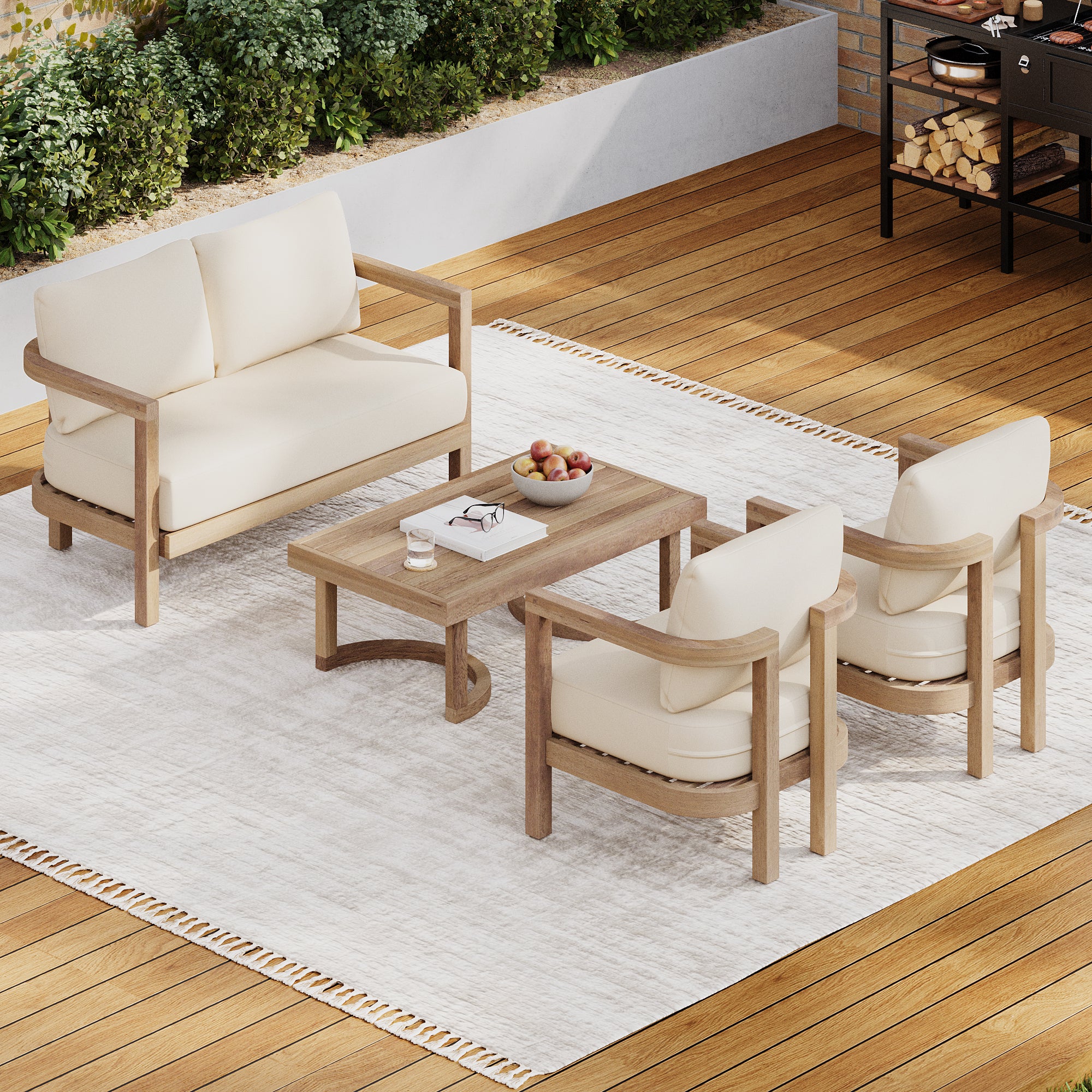 Walker Edison | 4-Pieces Acacia Wood Patio Furniture Set