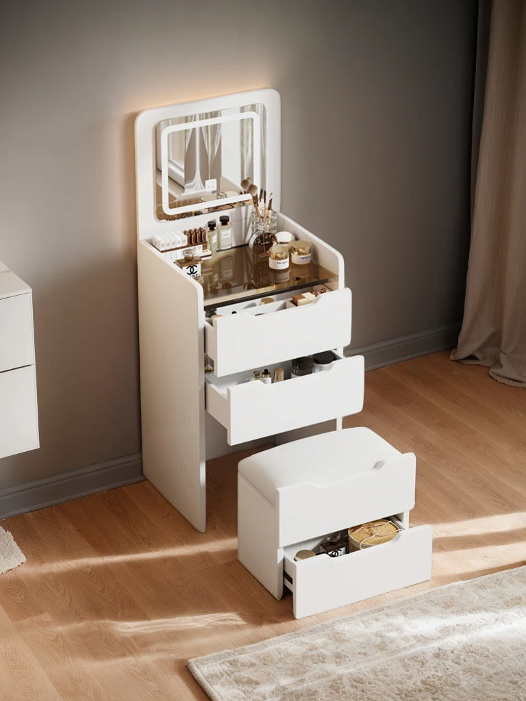 Walker Edison | White 3 in 1 Vanity Desk Set with Flip Top Mirror & Storage