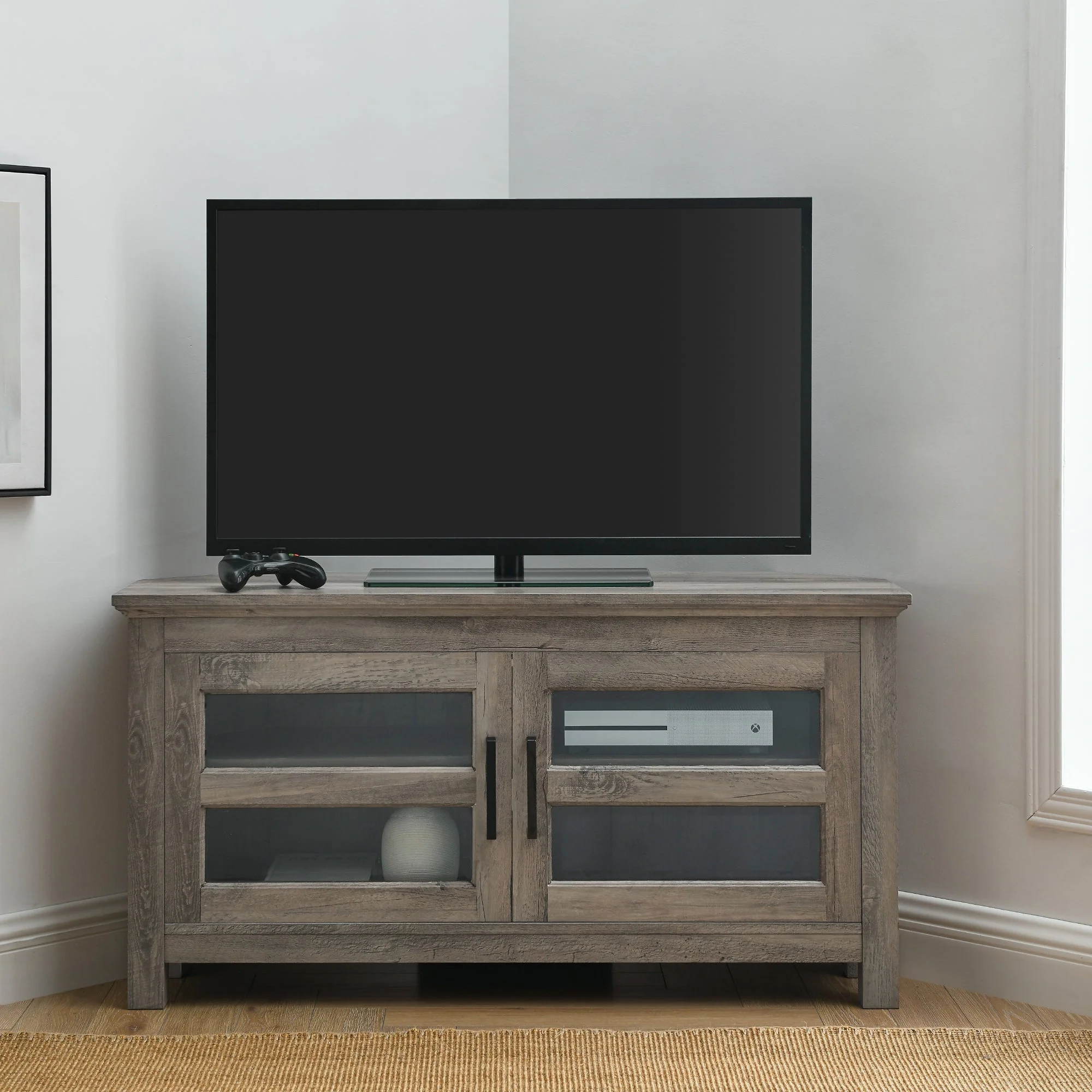 Farmhouse Cordoba 44 Transitional Modern Wood Corner TV Stand
