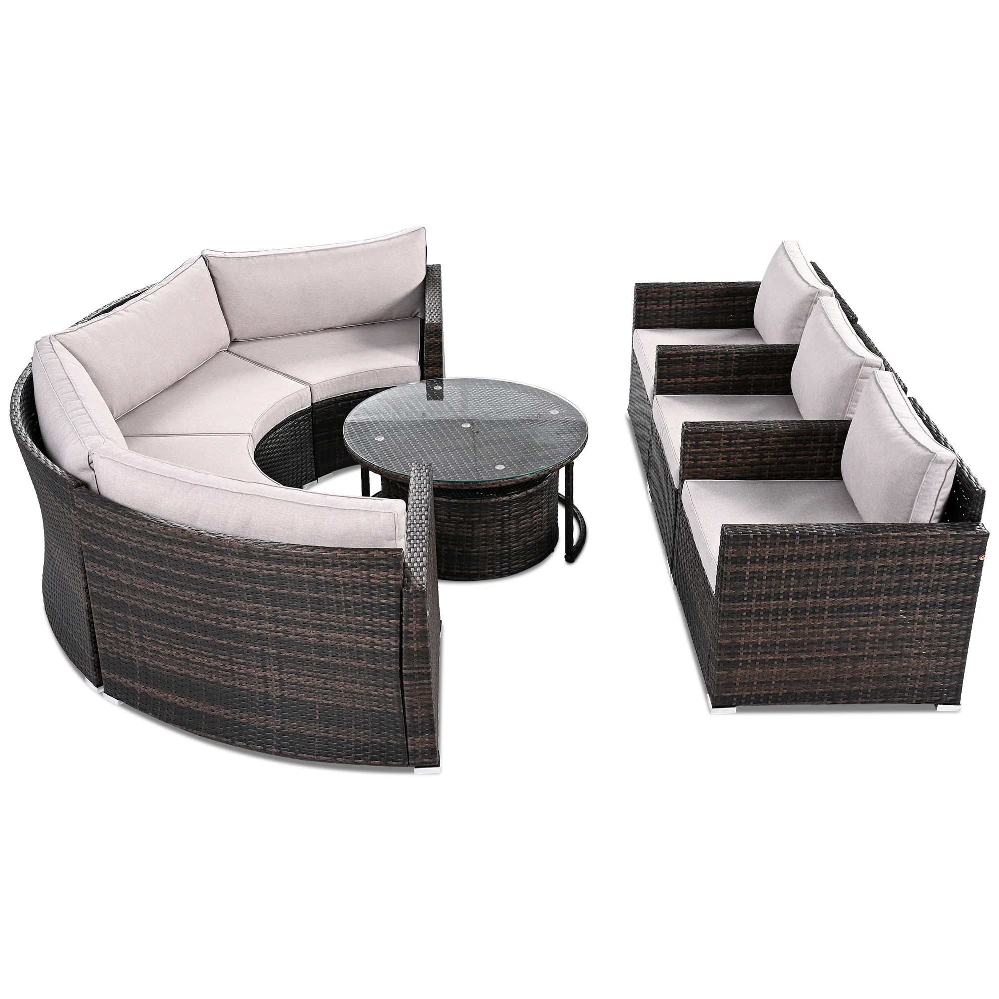 Walker Edison | Half Moon 9-Piece Wicker Outdoor Patio Sofa Set