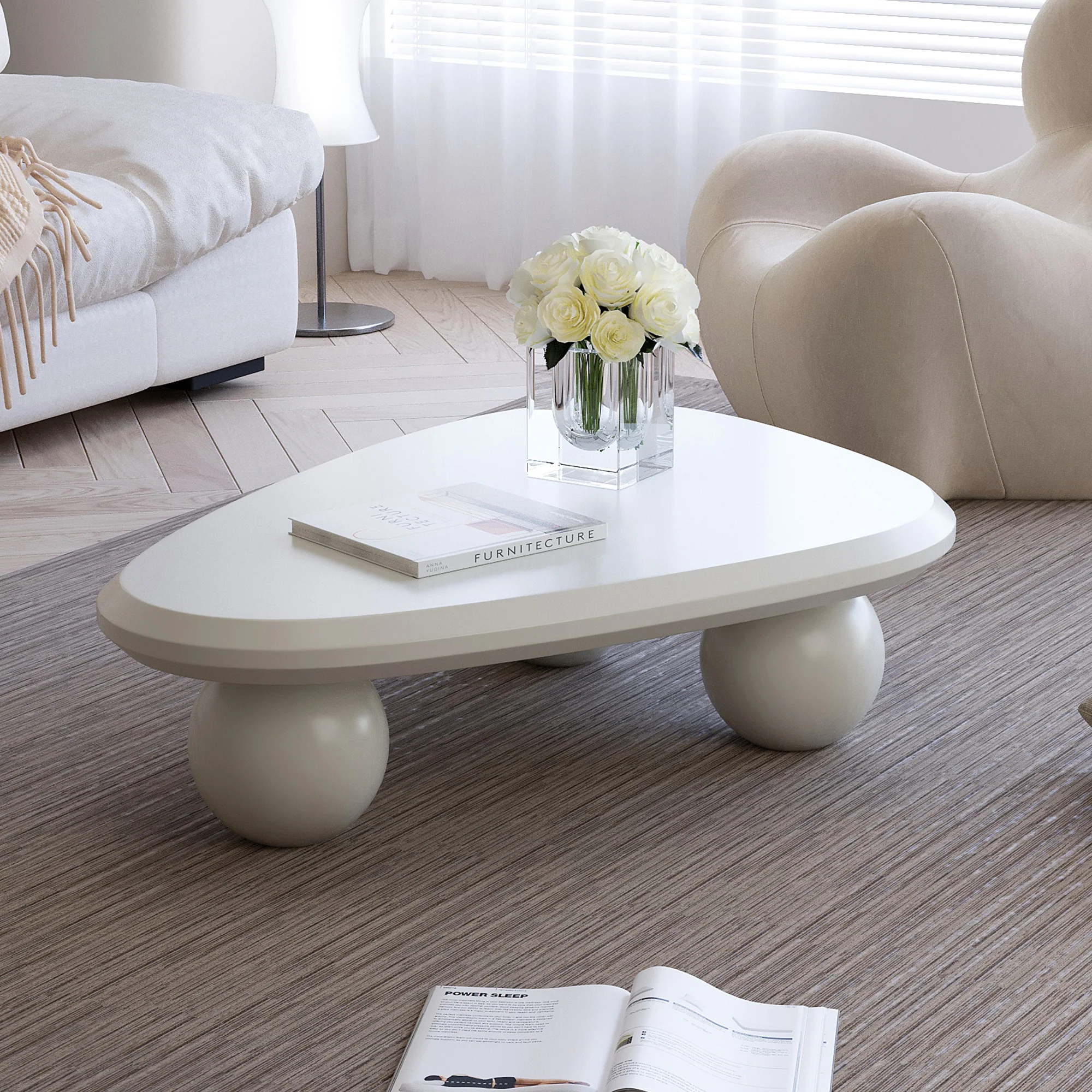 Walker Edison | Modern Cloud Wood Coffee Table with Ball Legs