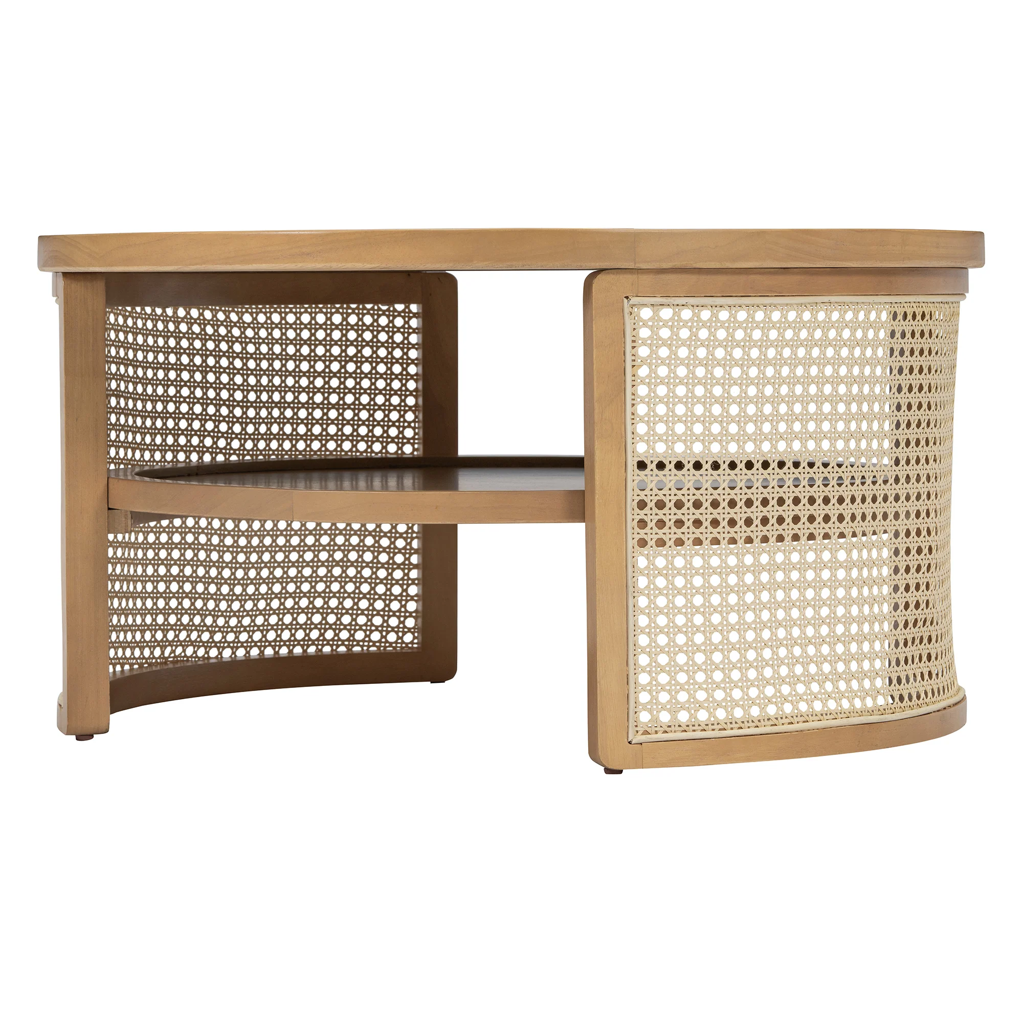 Walker Edison | Tiered Round Rattan Coffee Table with Storage