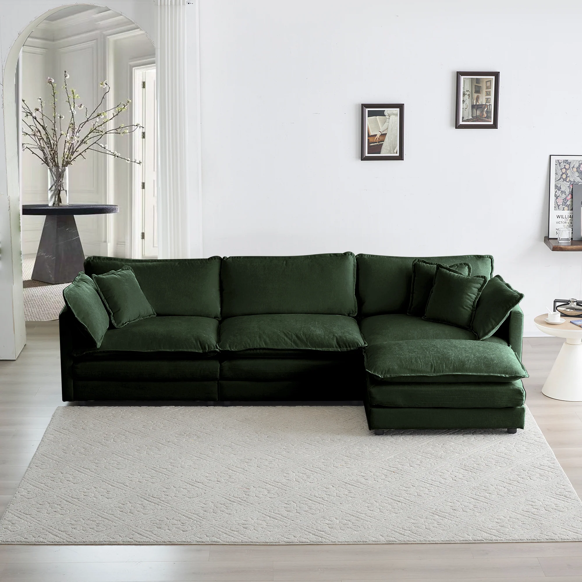 Walker Edison | Chenille Modular Cloud Couch with L-Shaped Sectional and Ottoman