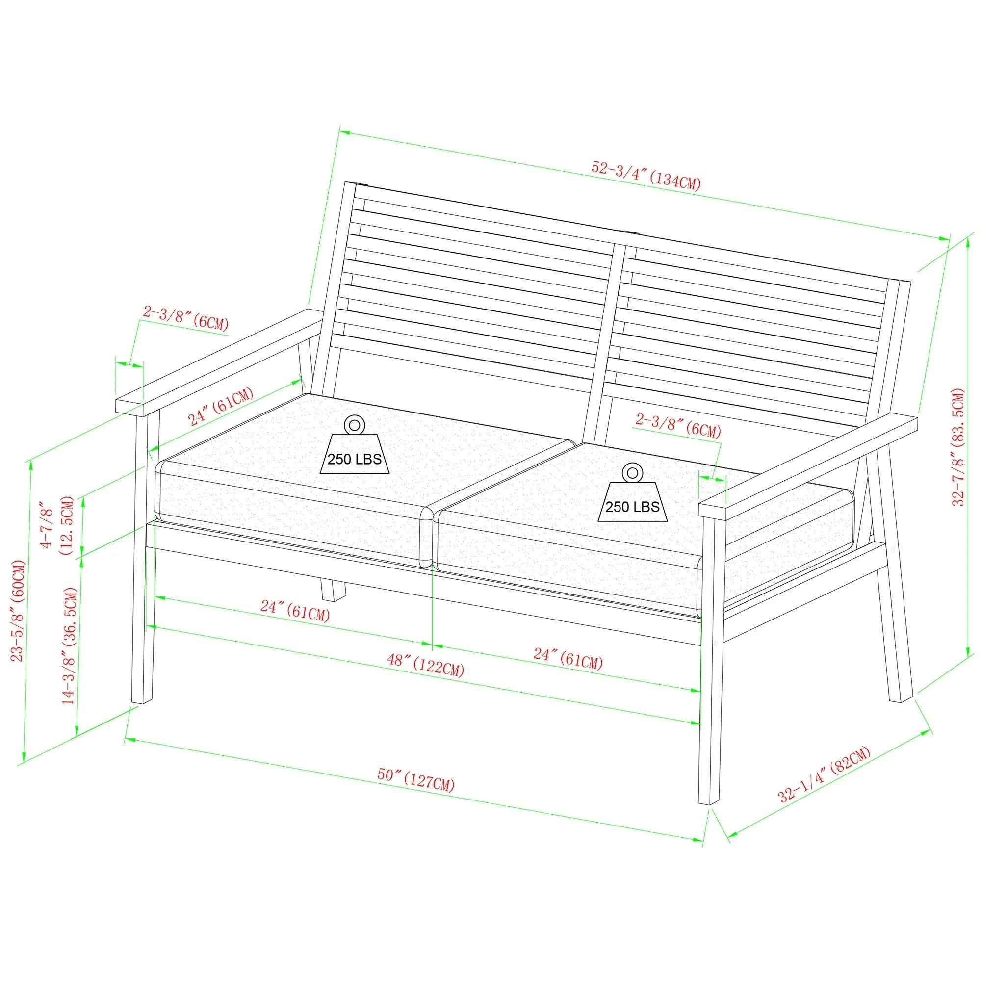 Zander Mid-Century Modern Acacia Outdoor Slat-Back Loveseat