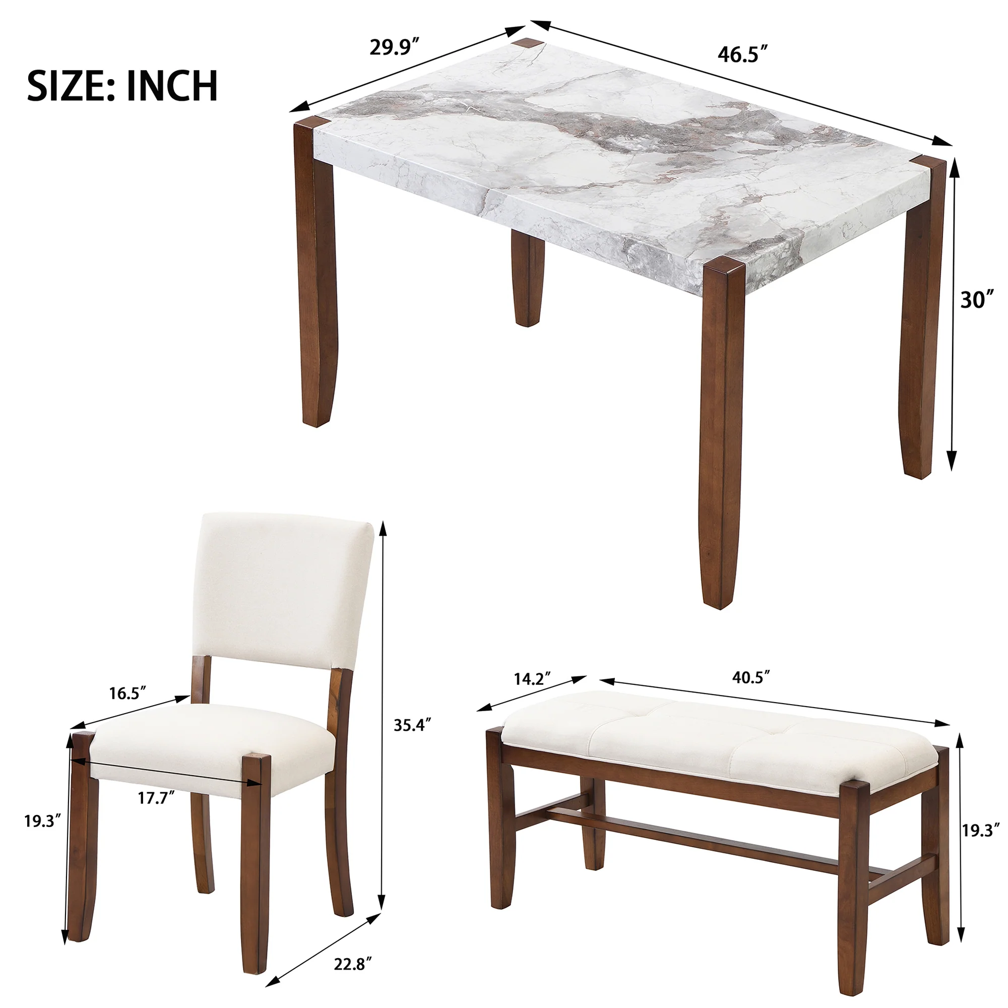 Walker Edison | Faux Marble 4-Piece Modern 46' Dining Set
