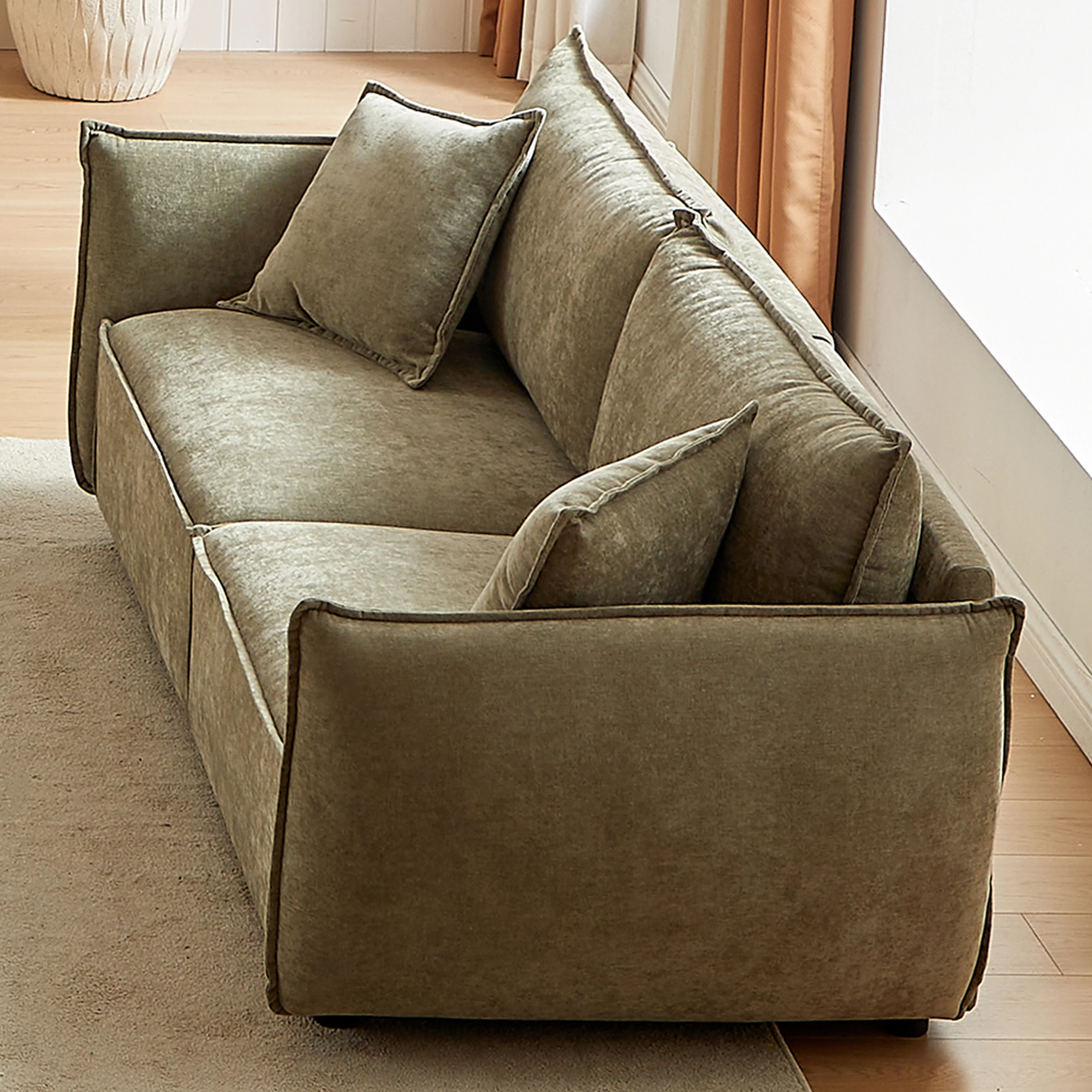 Walker Edison | Modern Chenille Wide Sofa with Pillows