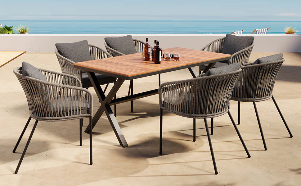 Walker Edison | Rope Modern Design 7 Piece Patio Dining Set