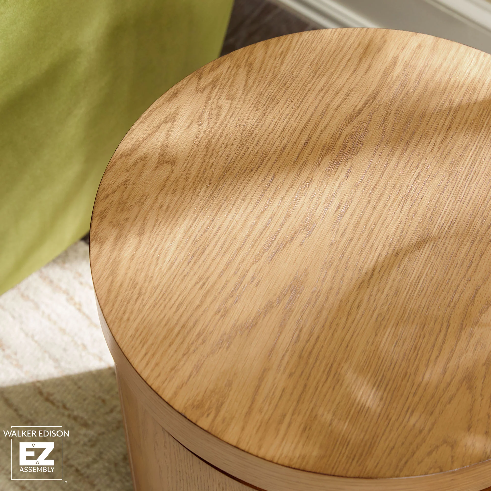 Maya 18 Modern Easy Assembly Round Oak Wood Veneer Side Table with Storage