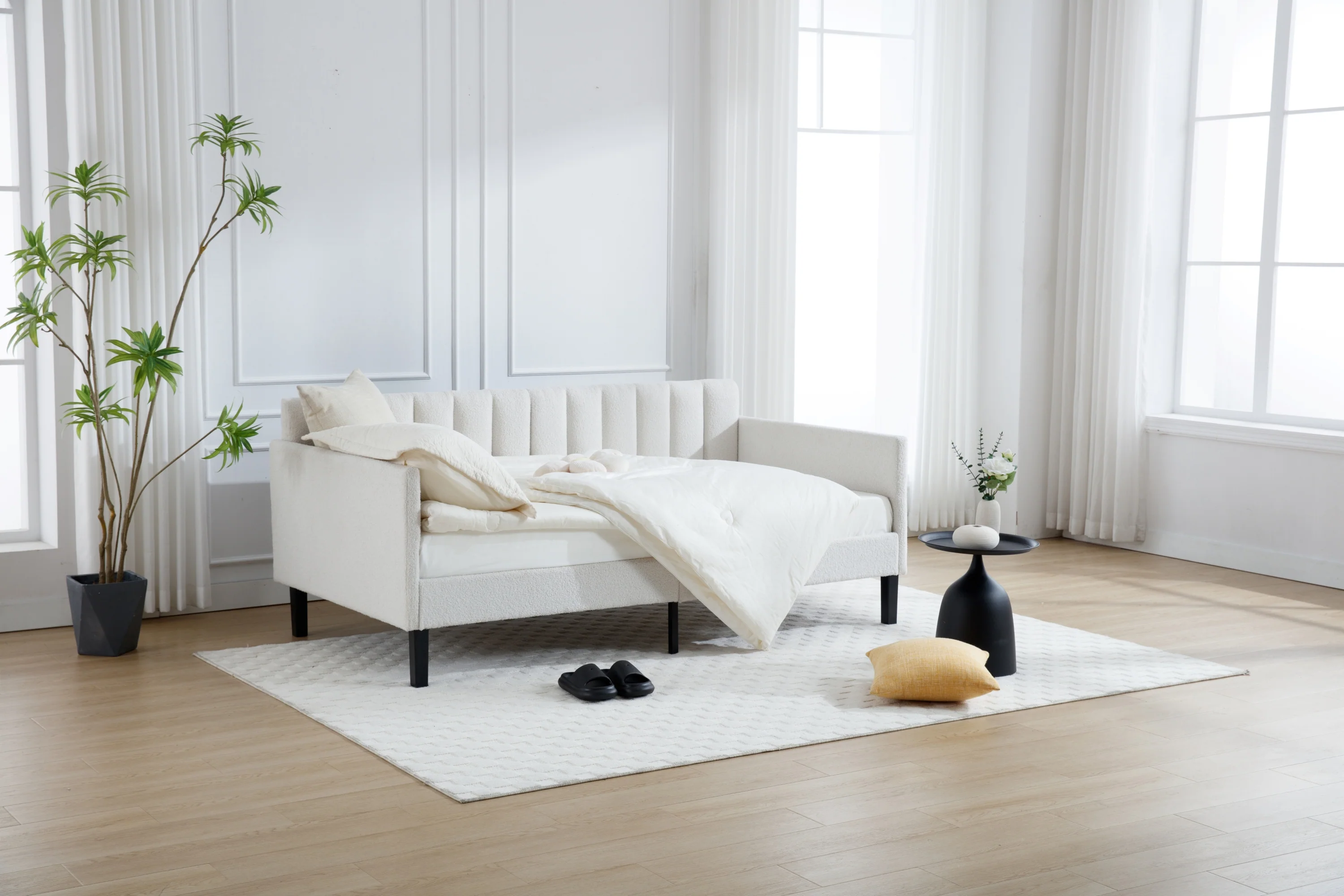 Walker Edison | Elena Twin Size Ivory Boucle Upholstered Daybed