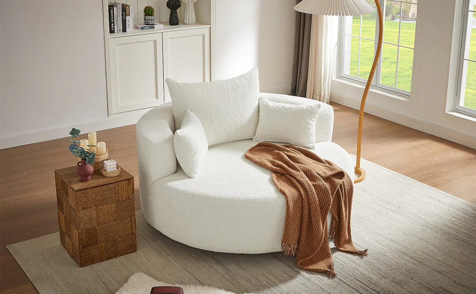 Walker Edison | 360° Swivel Accent Round Sofa Chair with Pillows