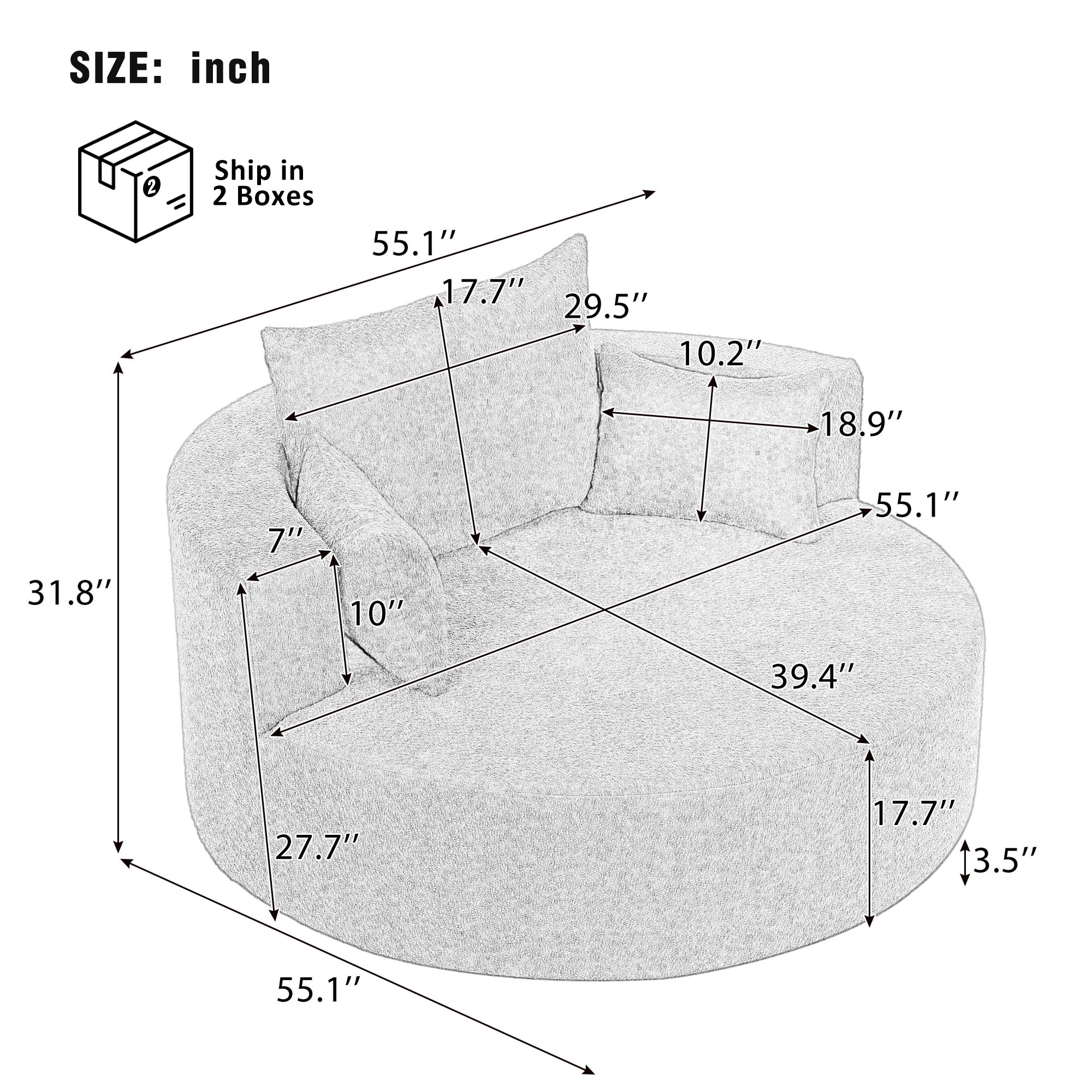 Walker Edison | 360° Swivel Accent Round Sofa Chair with Pillows