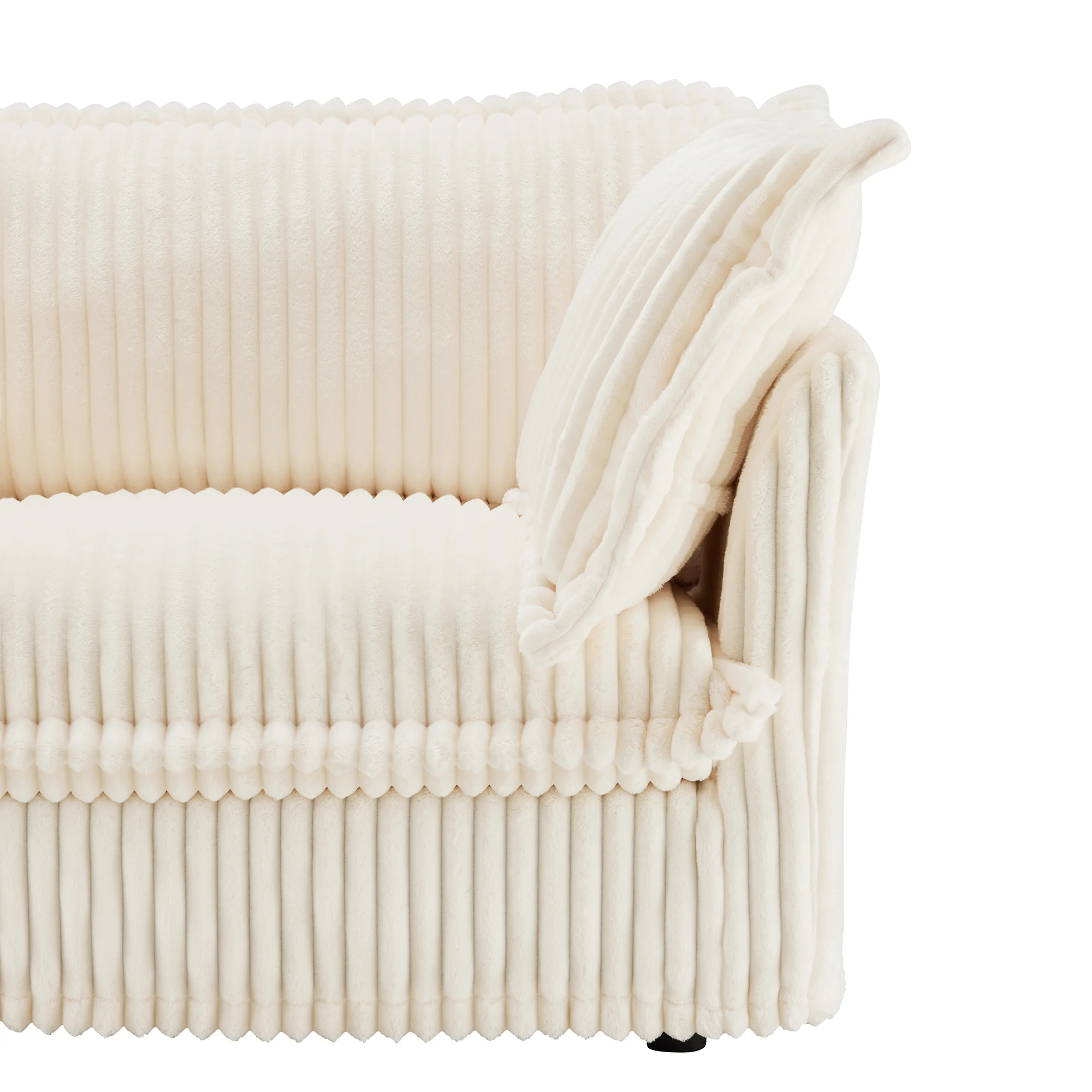 Walker Edison | Cloud Cream Corduroy Slipcovered Sectional Sofa with Ottoman