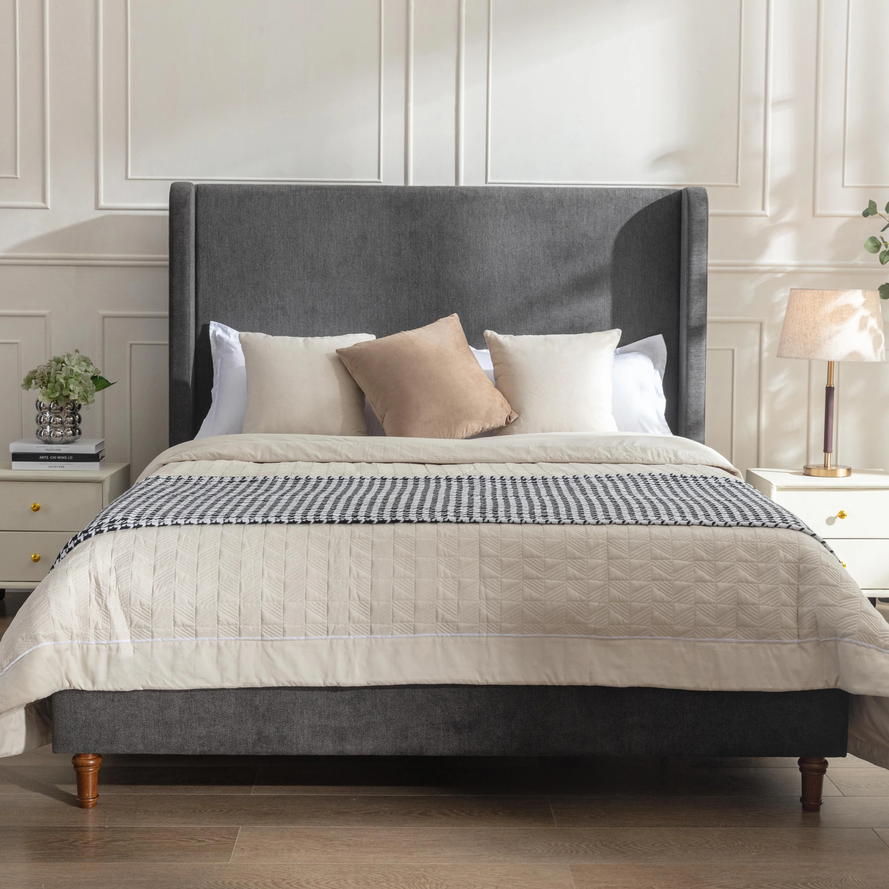 Walker Edison | Velvet Tall 54 Headboard Upholstered Queen Bed
