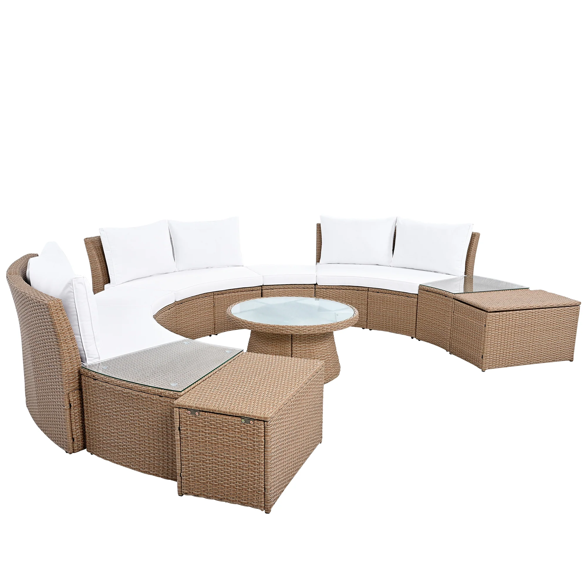 Walker Edison | Wicker Half Moon Outdoor 10-Piece Sectional Sofa Set with Storage