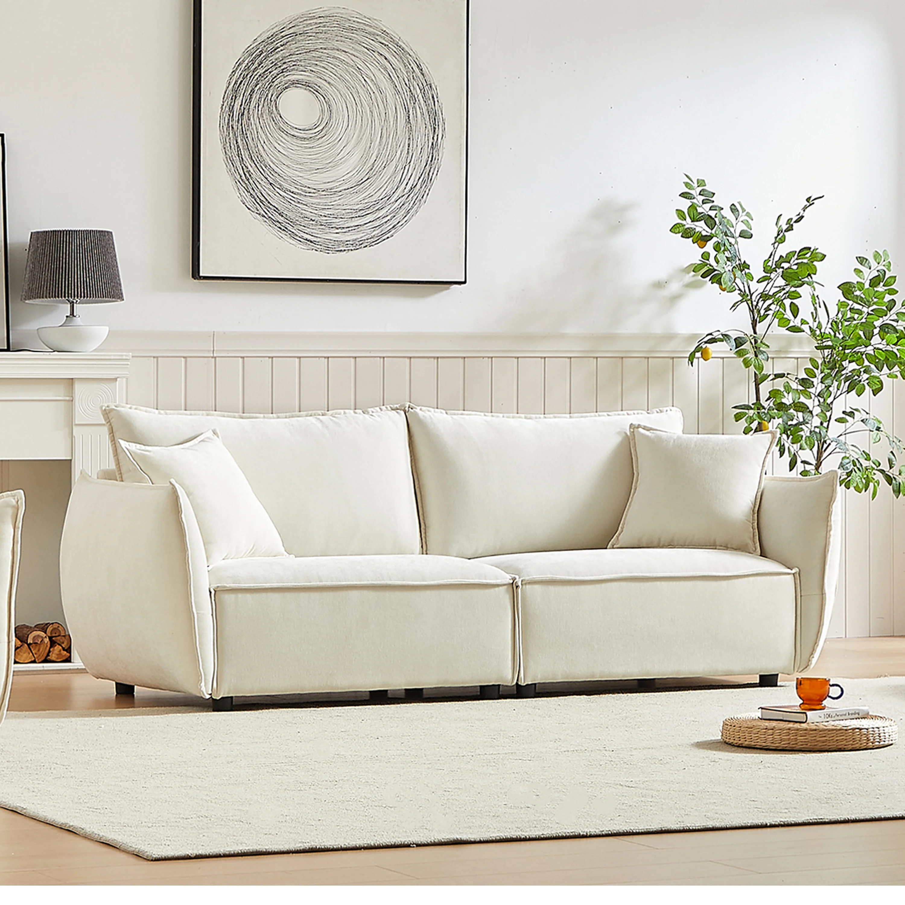 Walker Edison | Modern Chenille Wide Sofa with Pillows