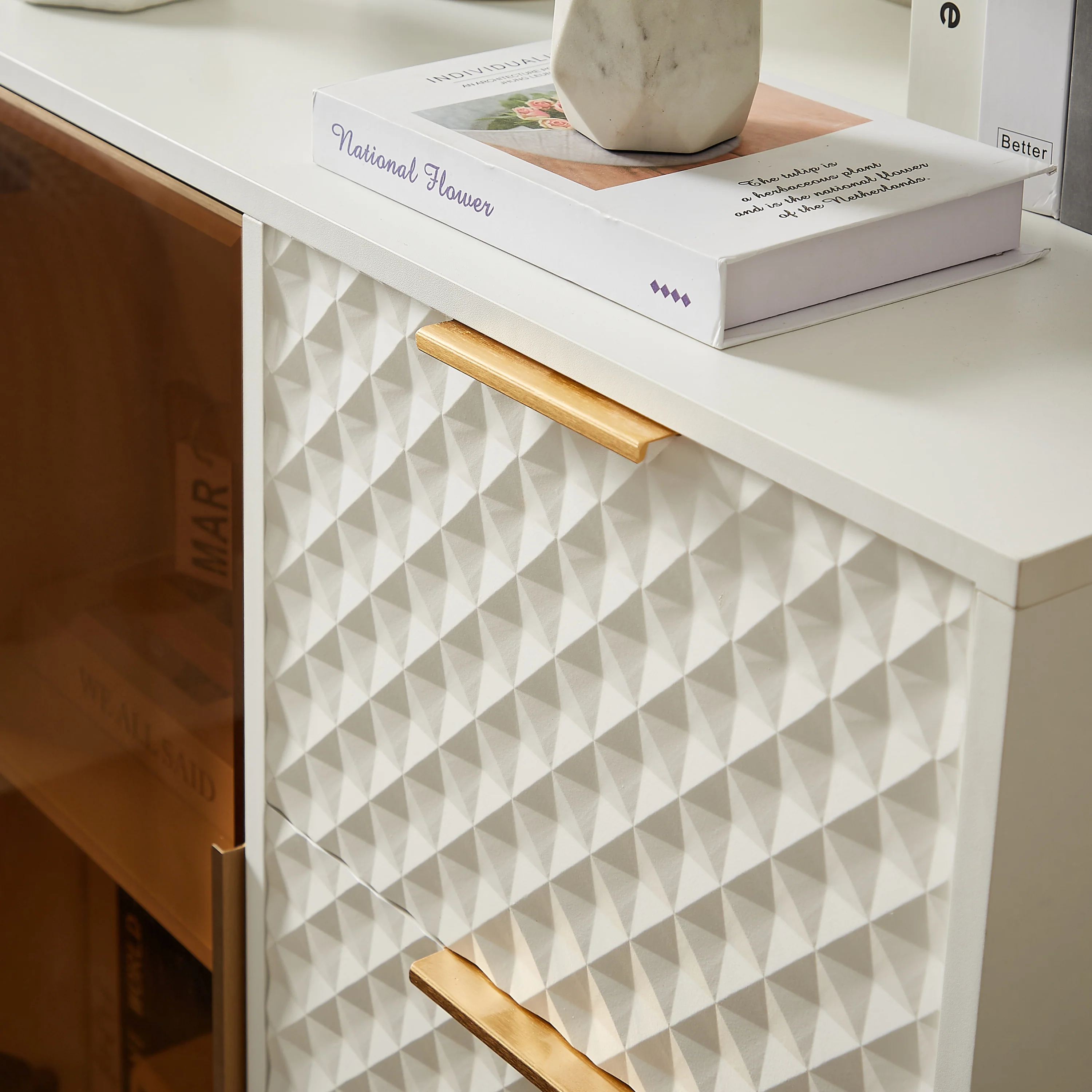 Walker Edison | Modular Modern Fashion Style Accent Cabinet with Tempered Glass Doors