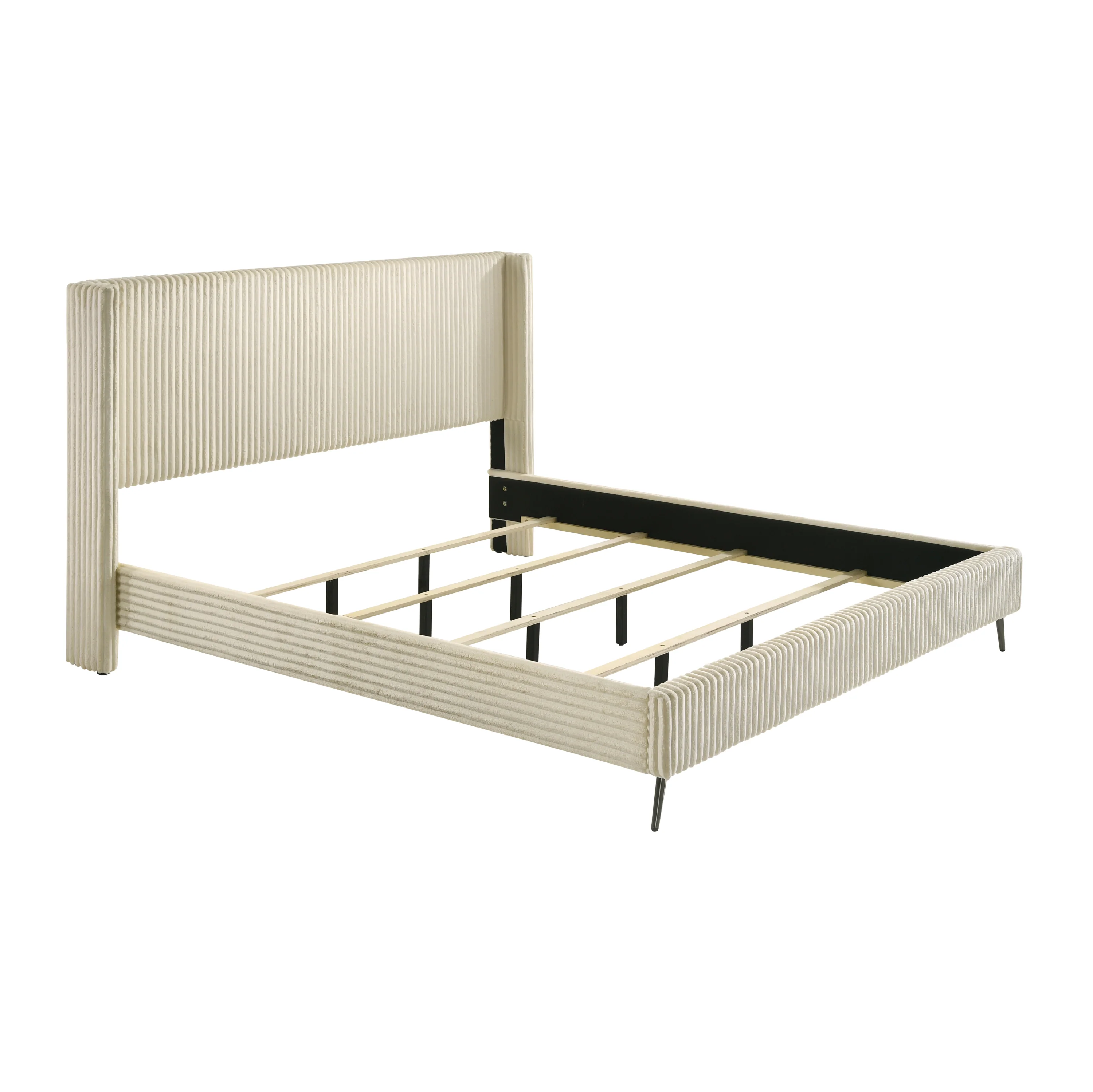 Walker Edison | Corduroy Upholstery King Bed with 2 Nightstands and Bench