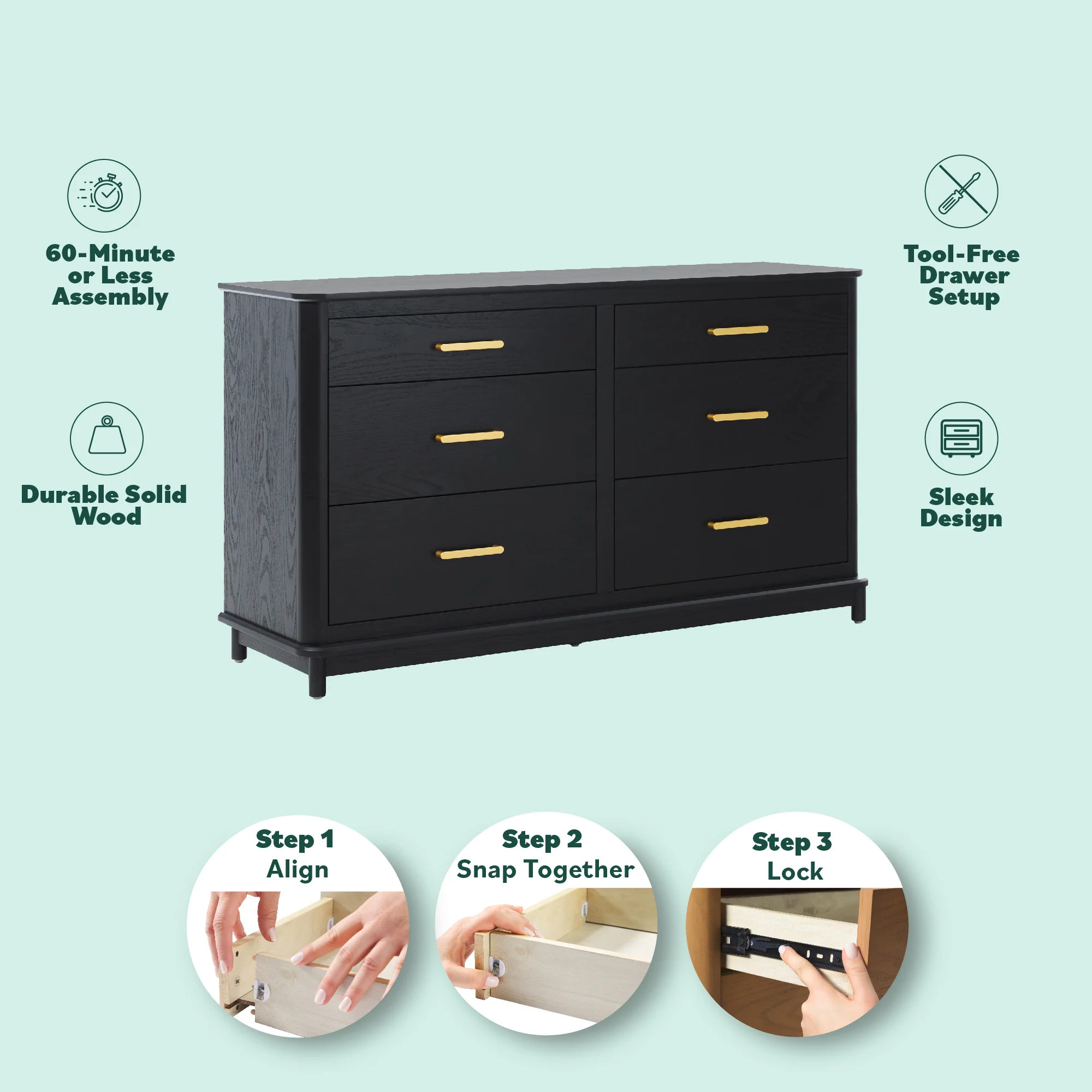 Annette Contemporary 6-Drawer Wood Dresser