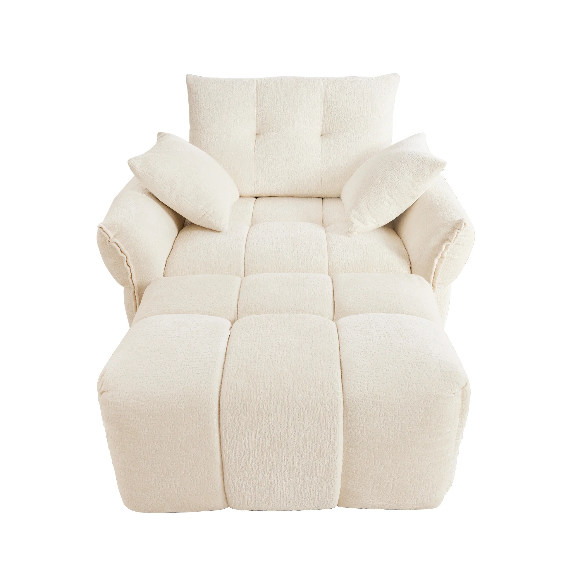 Walker Edison | Modern Tufted Ergonomic White Chenille Accent Chair with Ottoman Set