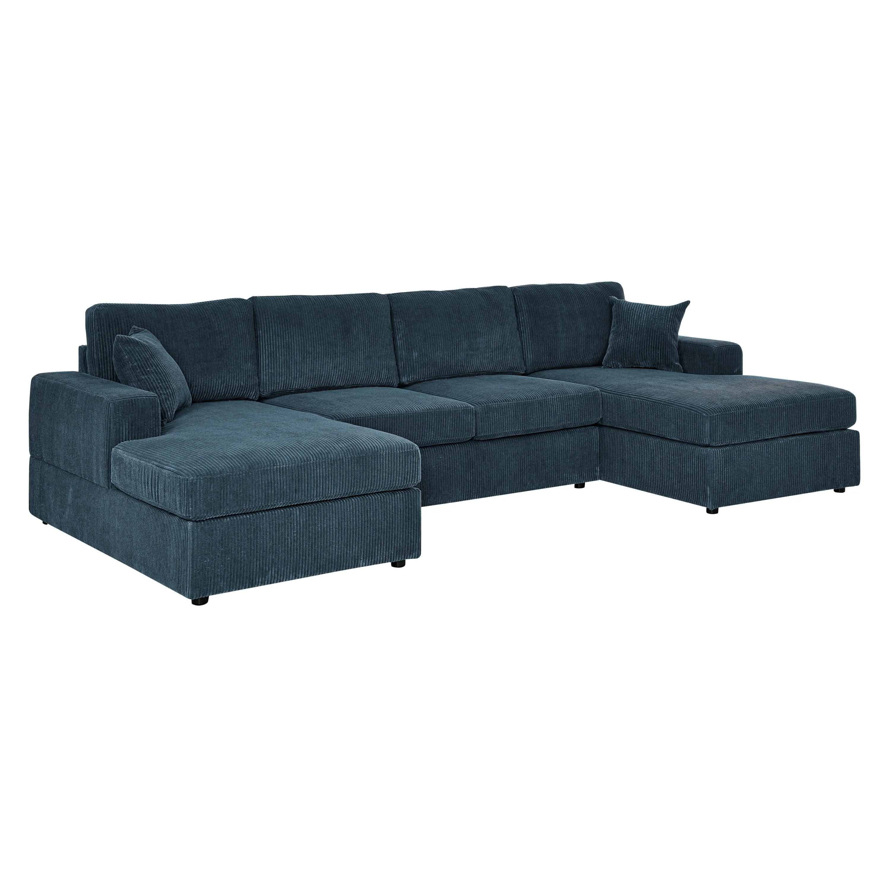 Walker Edison | Coastal Teal Corduroy Double Chaise Cloud Sectional Sofa